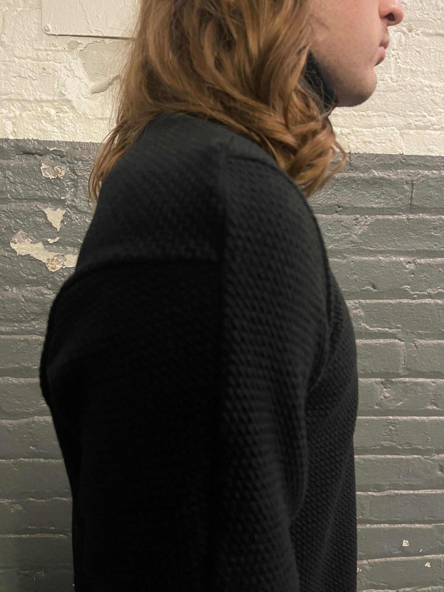 ZBT FW || HIGH NECK FAULTED SHOULDER TOP || BLACK WAFFLE