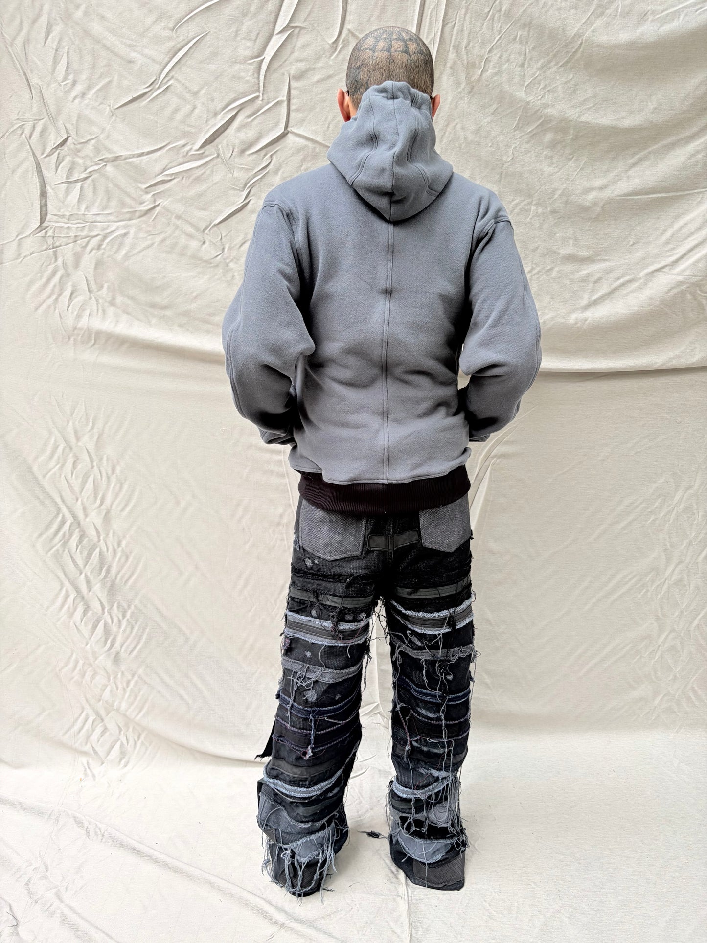FW26 || FAULTED SHOULDER - DOUBLE STITCHED HOODIE ||GREY COTTON