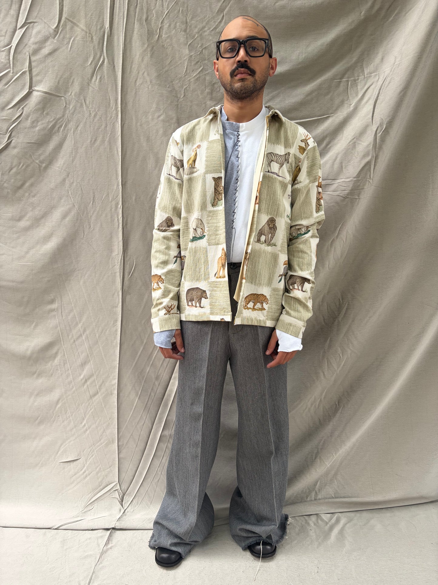 SS26 || FAULTED SHOULDER - |BOX| SHIRT - LONG SLEEVE || ANIMAL PRINT COTTON LINEN