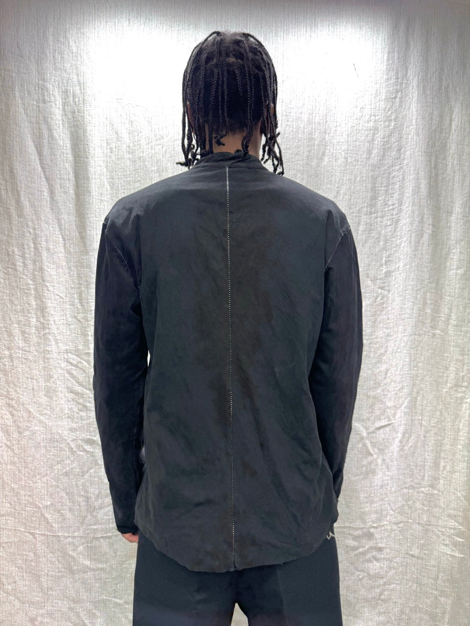 FW24 || FAULTED SHOULDER REVERSIBLE LEATHER SHIRT || BLACK