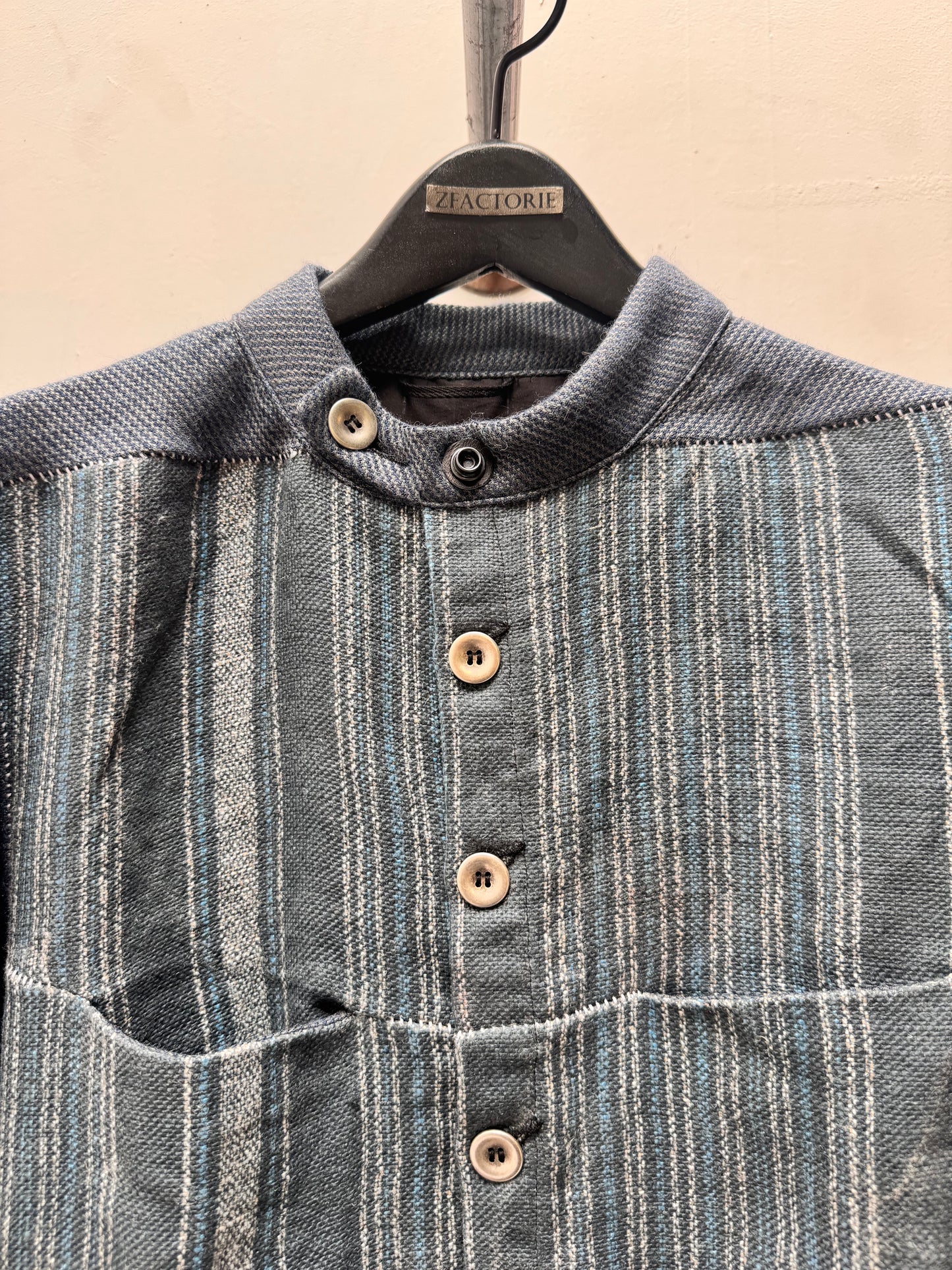 FW25 || FAULTED SHOULDER WORK SHIRT|| 100% LINEN || LINEN + WOOL BLUE