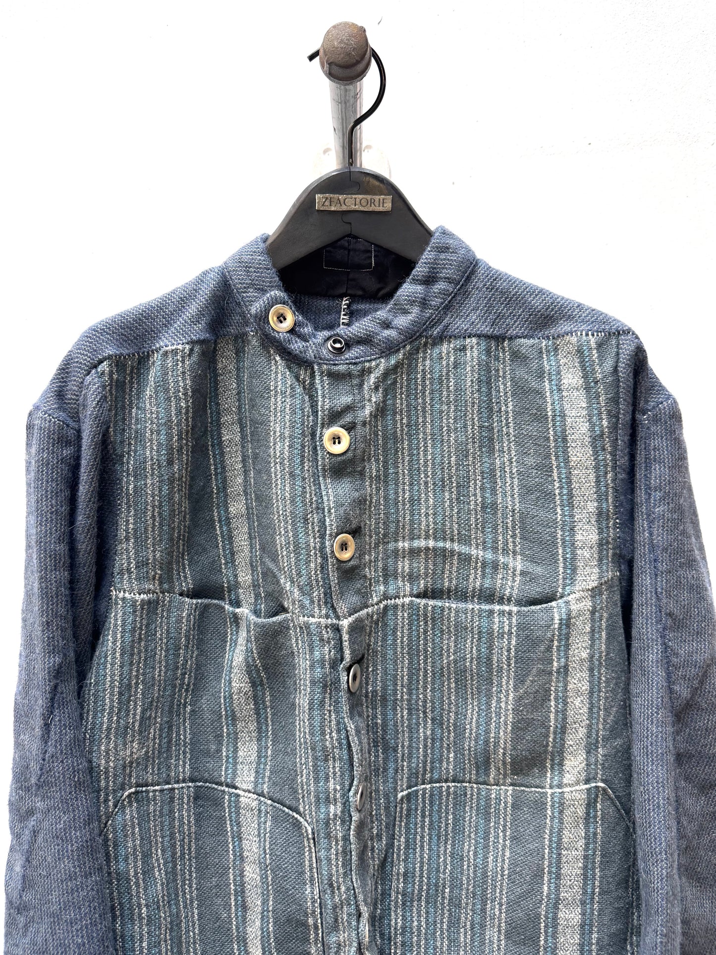 FW25 || FAULTED SHOULDER WORK SHIRT|| 100% LINEN || LINEN + WOOL BLUE