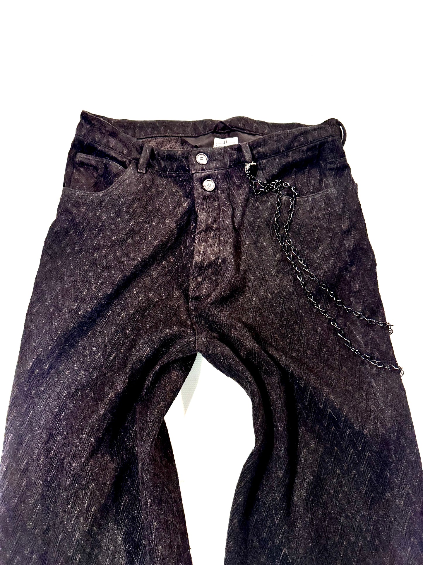 FW25 ||CROPPED PINNED HEM GODDE JEANS ||EMBROIDERED SILK ON LINEN