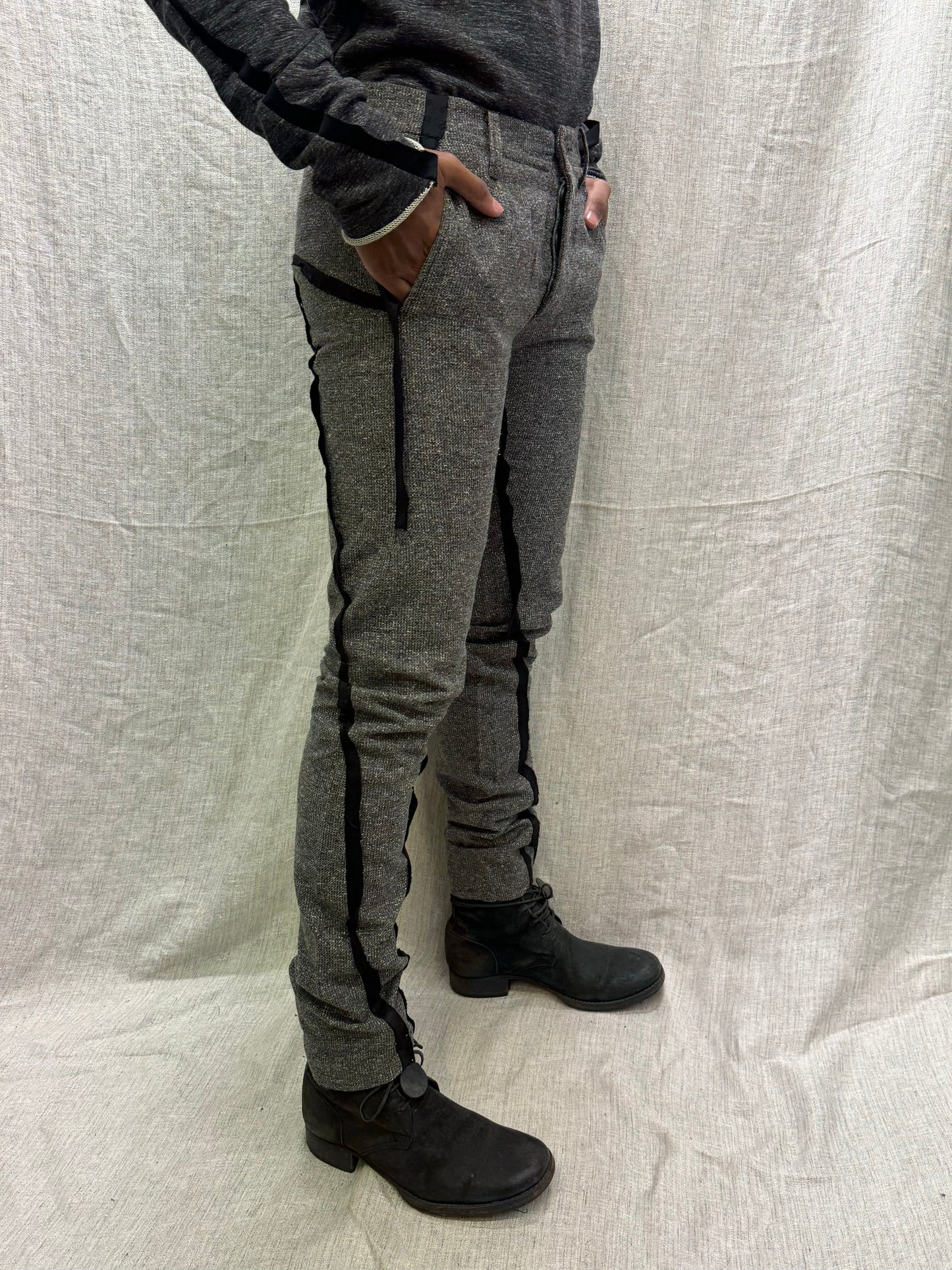 FW24 || SILK SEAMED MINIMALIST PANTS || GREY SILK