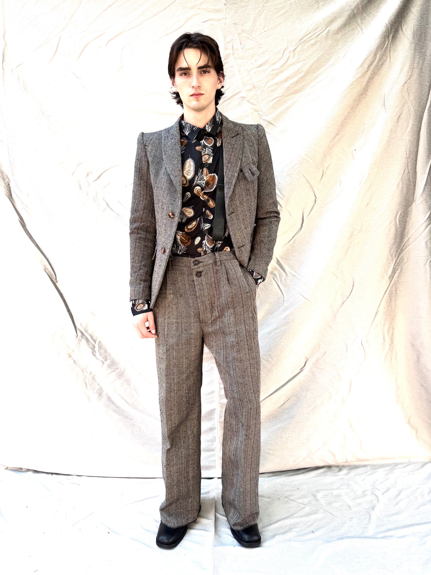FW25 || PEALED LAPEL "KEYCHAIN" BLAZER || SUIT JACKET|| BROWN STRIPE