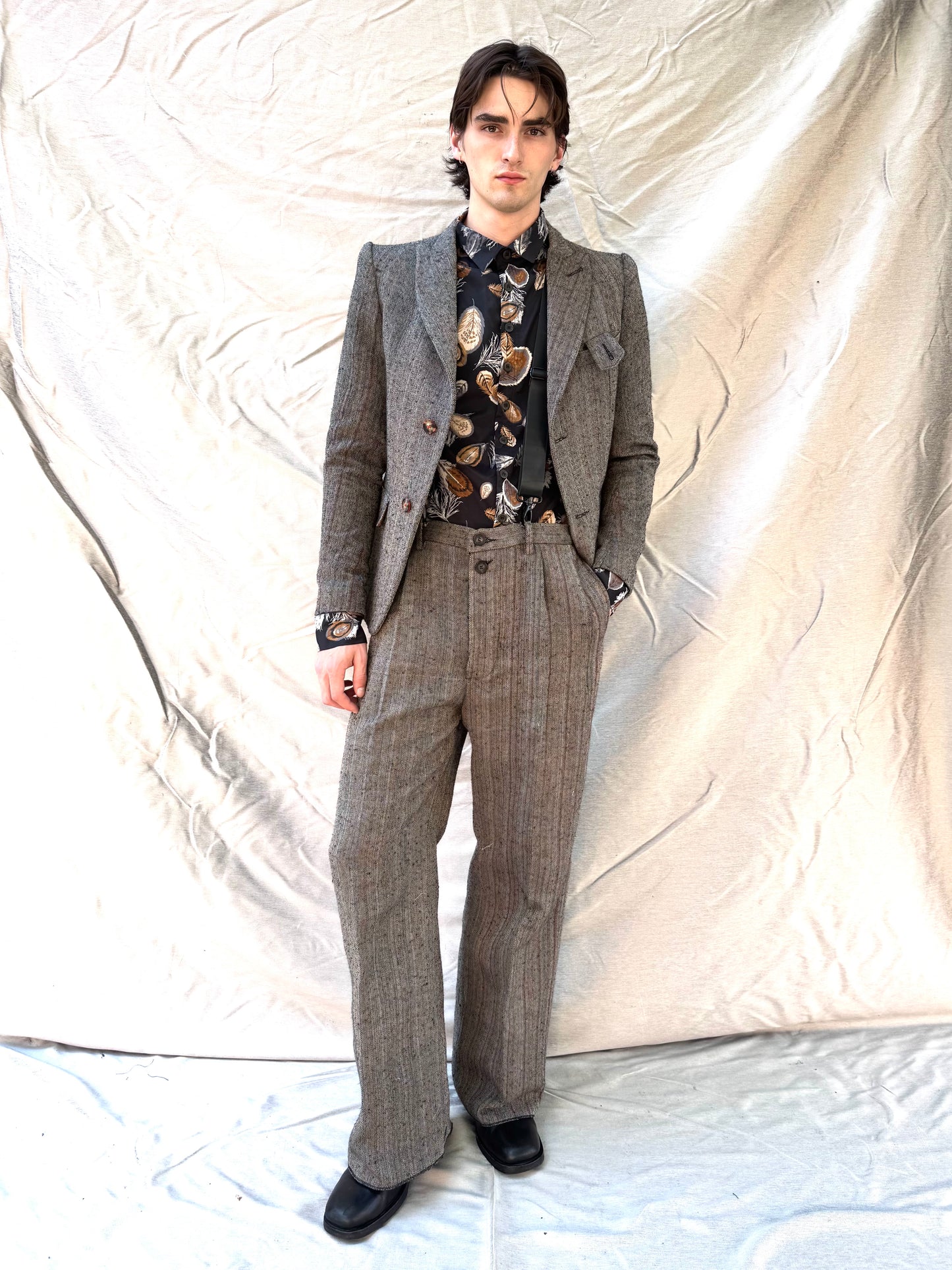 FW25 ||CLASSIC PLEATED GODDE PANTS|| COTTON - WOOL || BROWN STRIPE