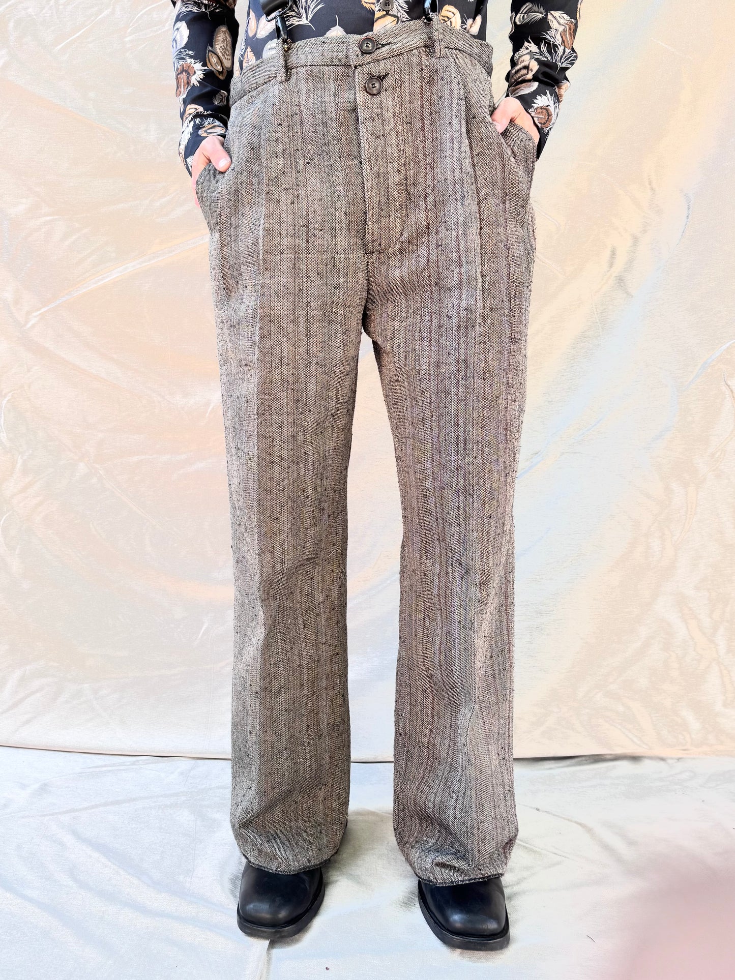 FW25 ||CLASSIC PLEATED GODDE PANTS|| COTTON - WOOL || BROWN STRIPE