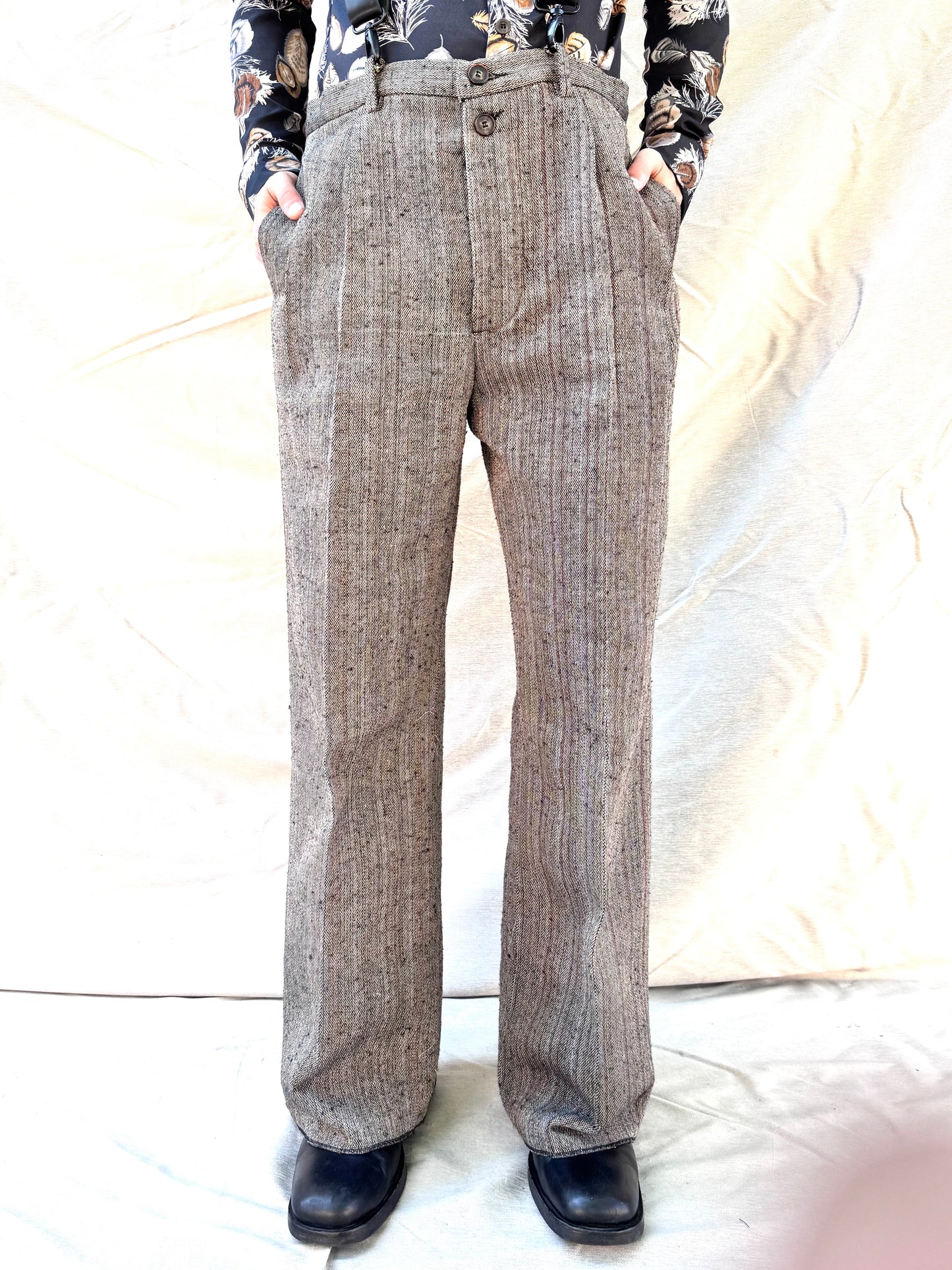 FW25 ||CLASSIC PLEATED GODDE PANTS|| COTTON - WOOL || BROWN STRIPE