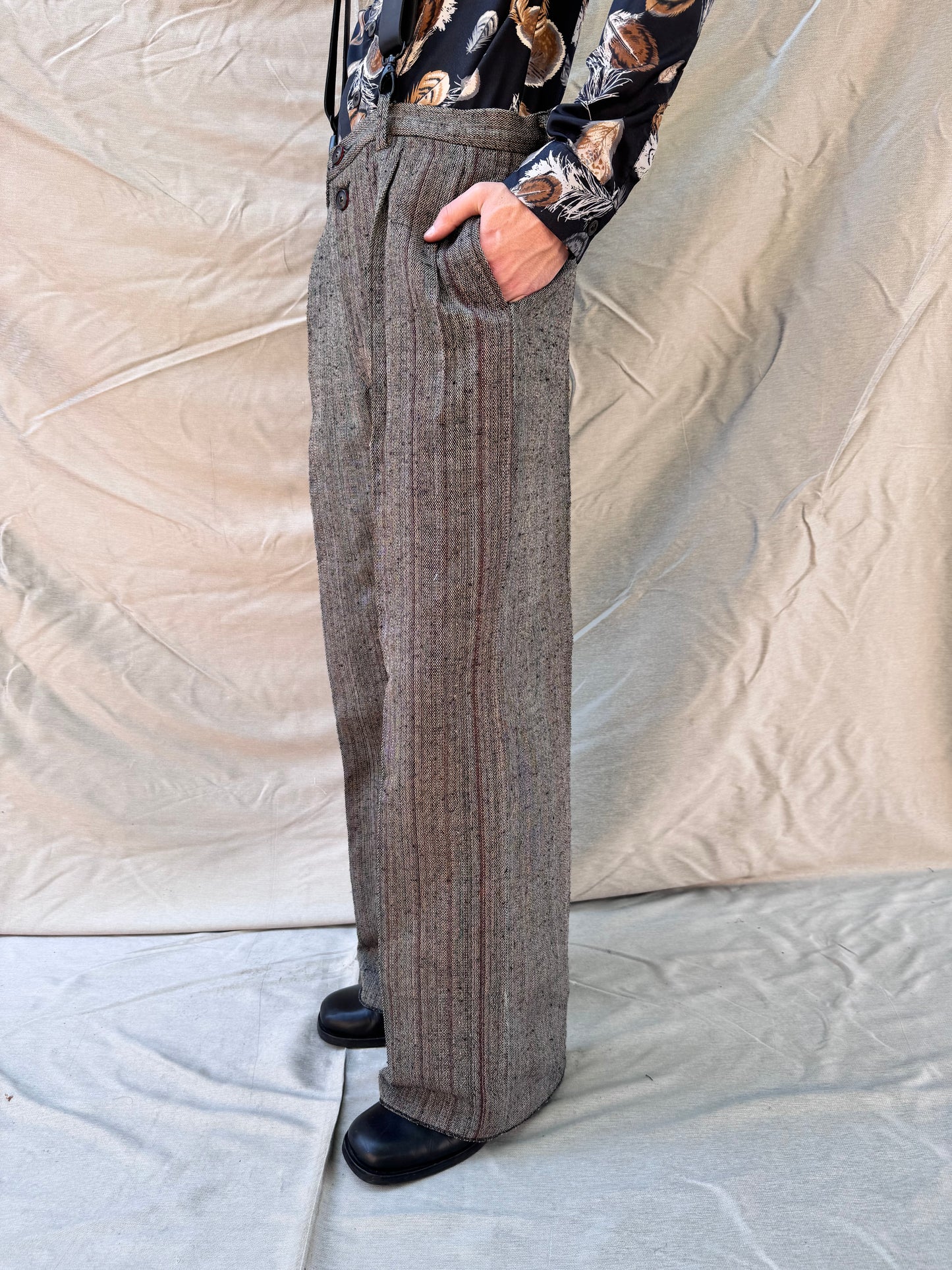 FW25 ||CLASSIC PLEATED GODDE PANTS|| COTTON - WOOL || BROWN STRIPE