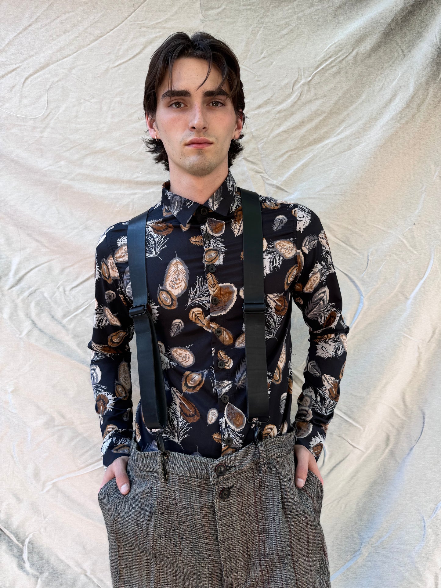 FW25 || CLASSIC FIT SILK SHIRT || 100% SILK FEATHER PRINT