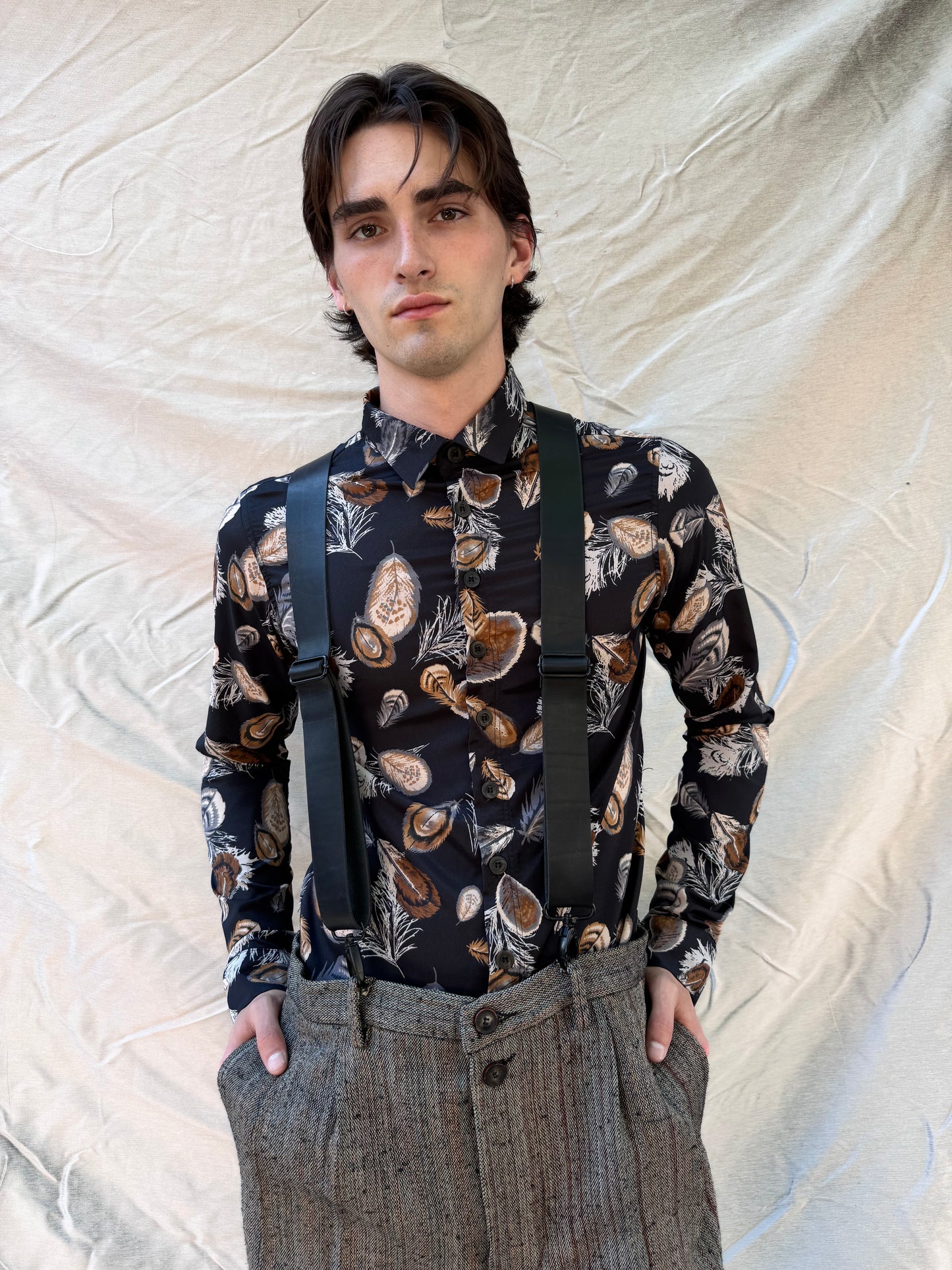 FW25 || CLASSIC FIT SILK SHIRT || 100% SILK FEATHER PRINT