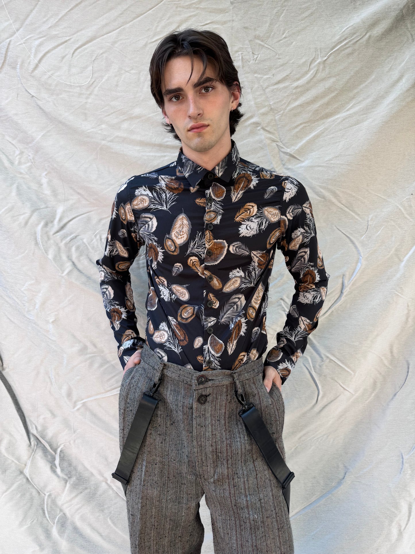 FW25 || CLASSIC FIT SILK SHIRT || 100% SILK FEATHER PRINT