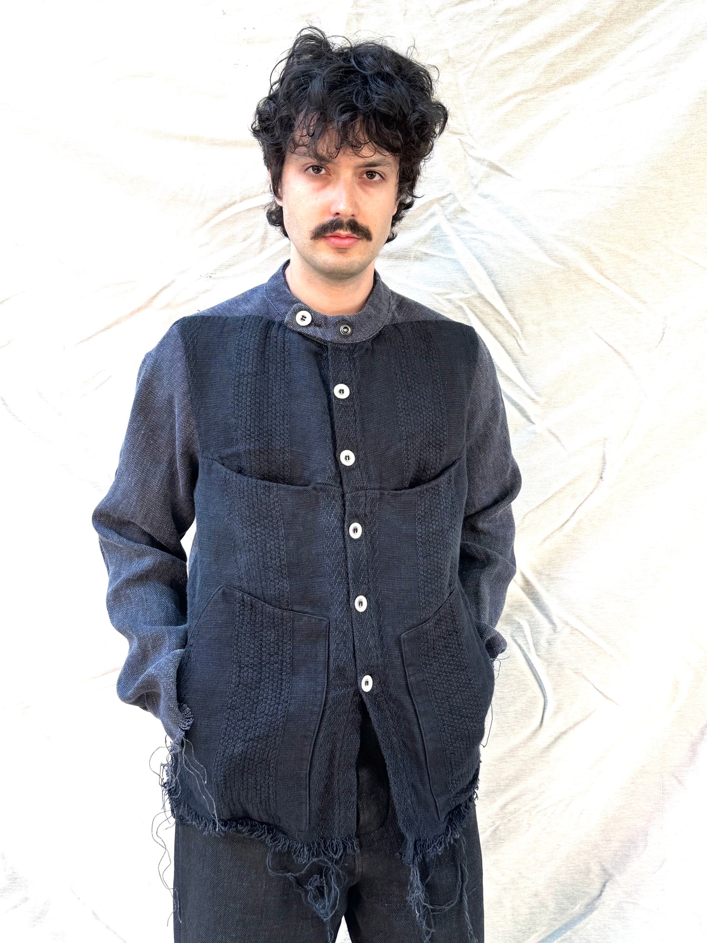 FW25 || FAULTED SHOULDER WORK SHIRT|| 100% LINEN || CARBON + BLACK