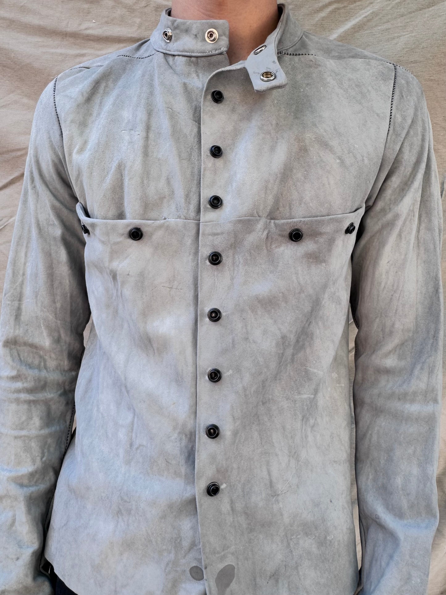 FW25 || FAULTED SHOULDER 2.0 LEATHER SHIRT|| 100% KANGAROO || BAPTISMAL WHITE