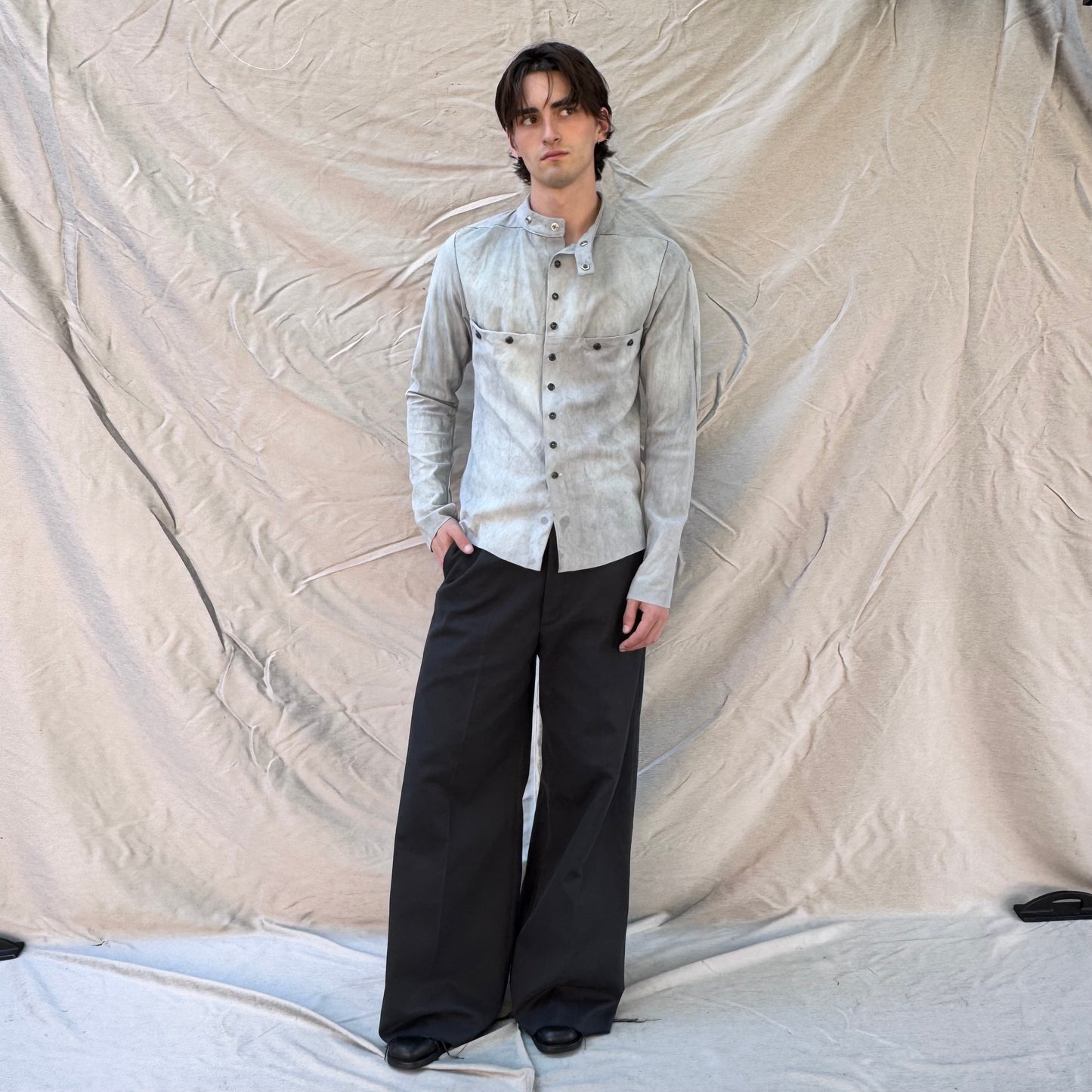 FW25 || FAULTED SHOULDER 2.0 LEATHER SHIRT|| 100% KANGAROO || BAPTISMAL WHITE