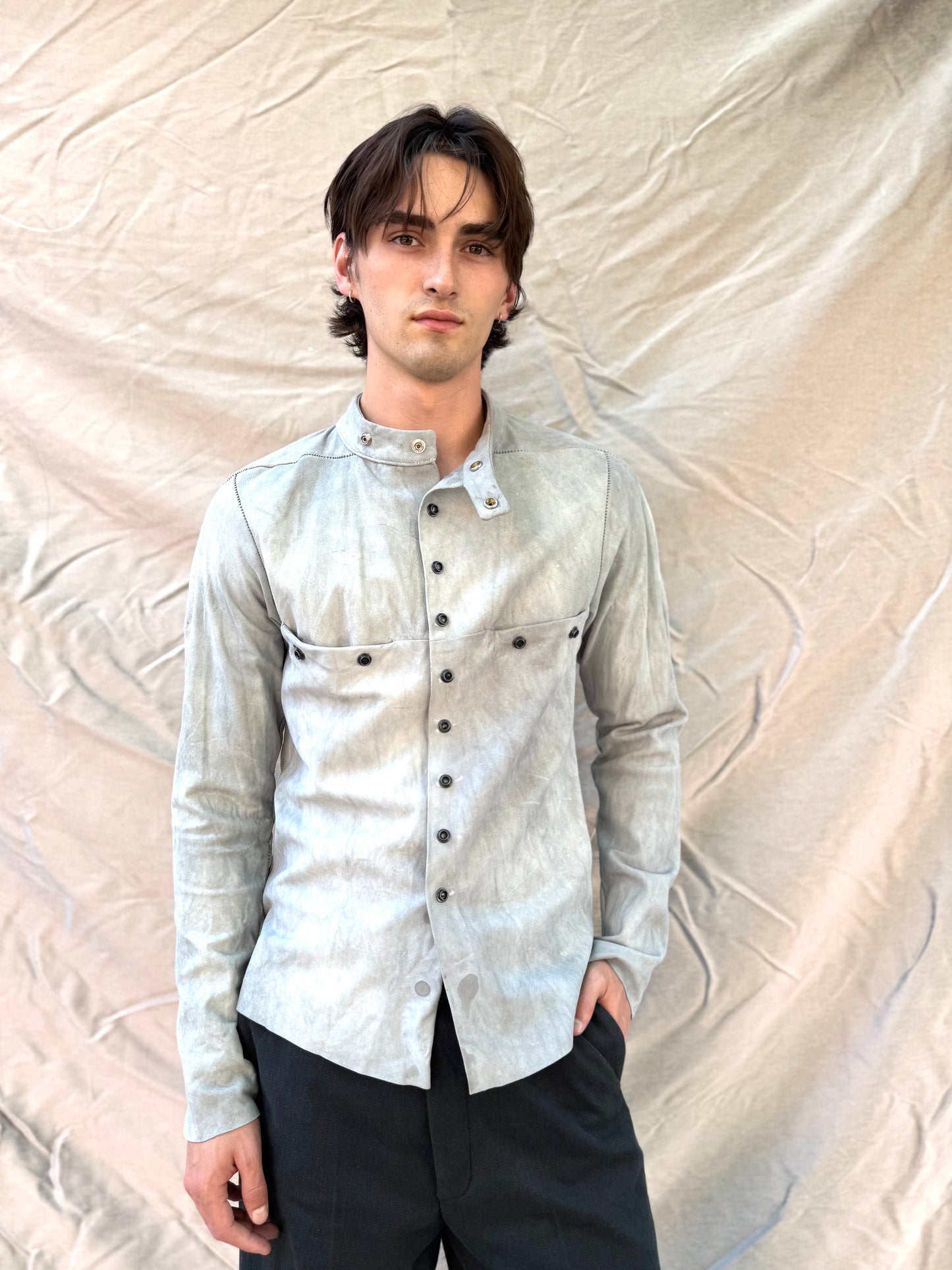 FW25 || FAULTED SHOULDER 2.0 LEATHER SHIRT|| 100% KANGAROO || BAPTISMAL WHITE