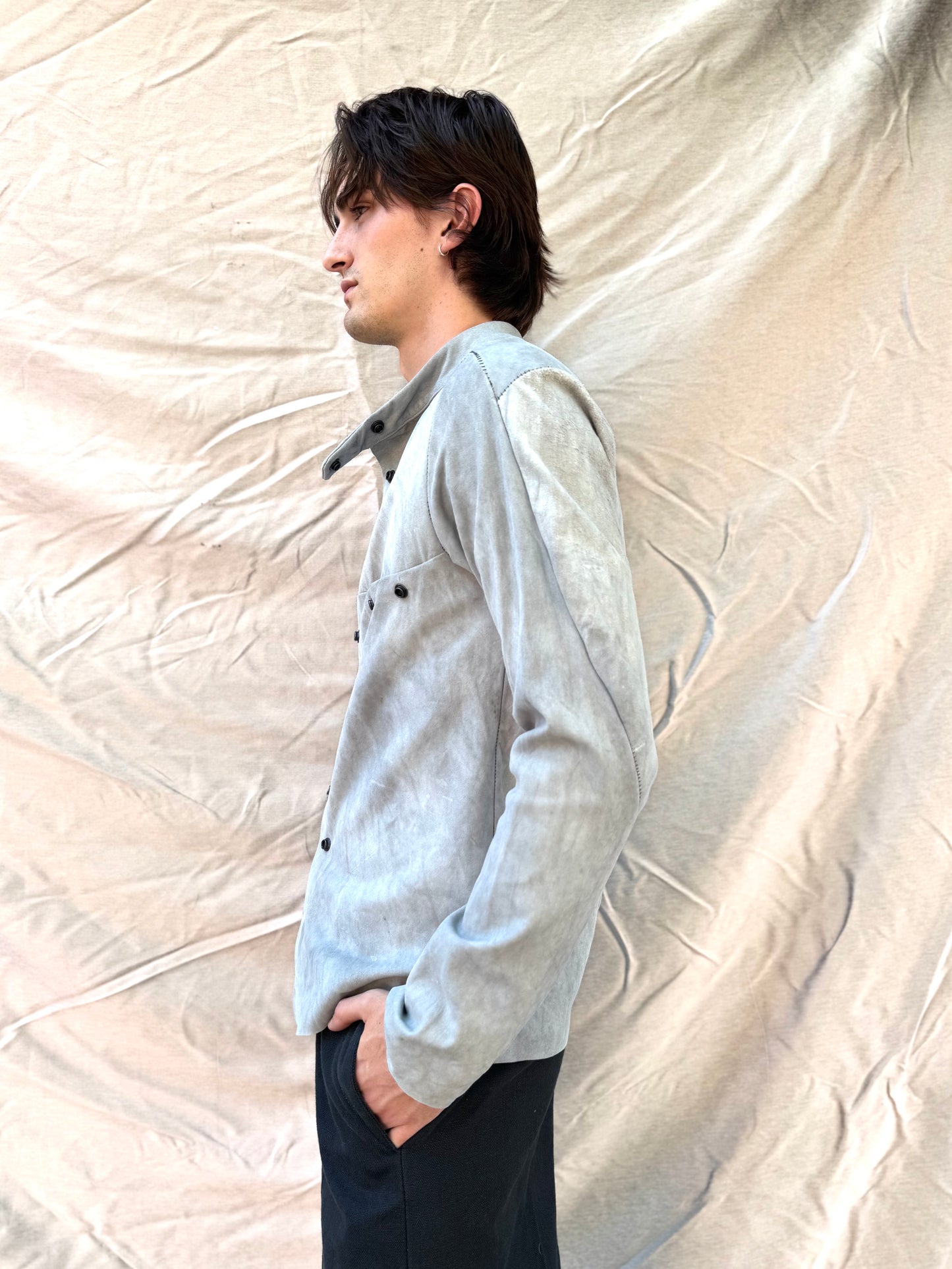 FW25 || FAULTED SHOULDER 2.0 LEATHER SHIRT|| 100% KANGAROO || BAPTISMAL WHITE