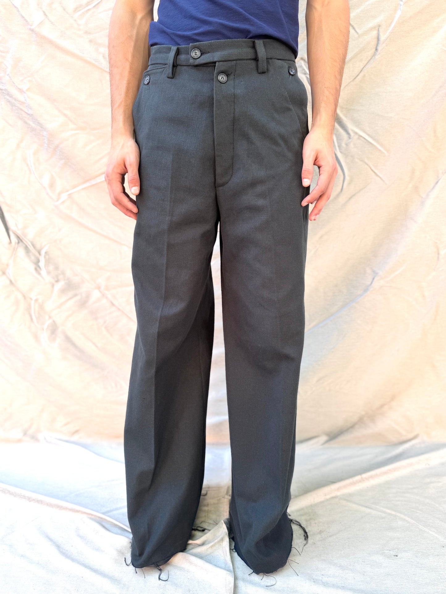 FW25 ||BUTTON POCKET GODDE PANTS|| COTTON - LINEN WASHED BLACK