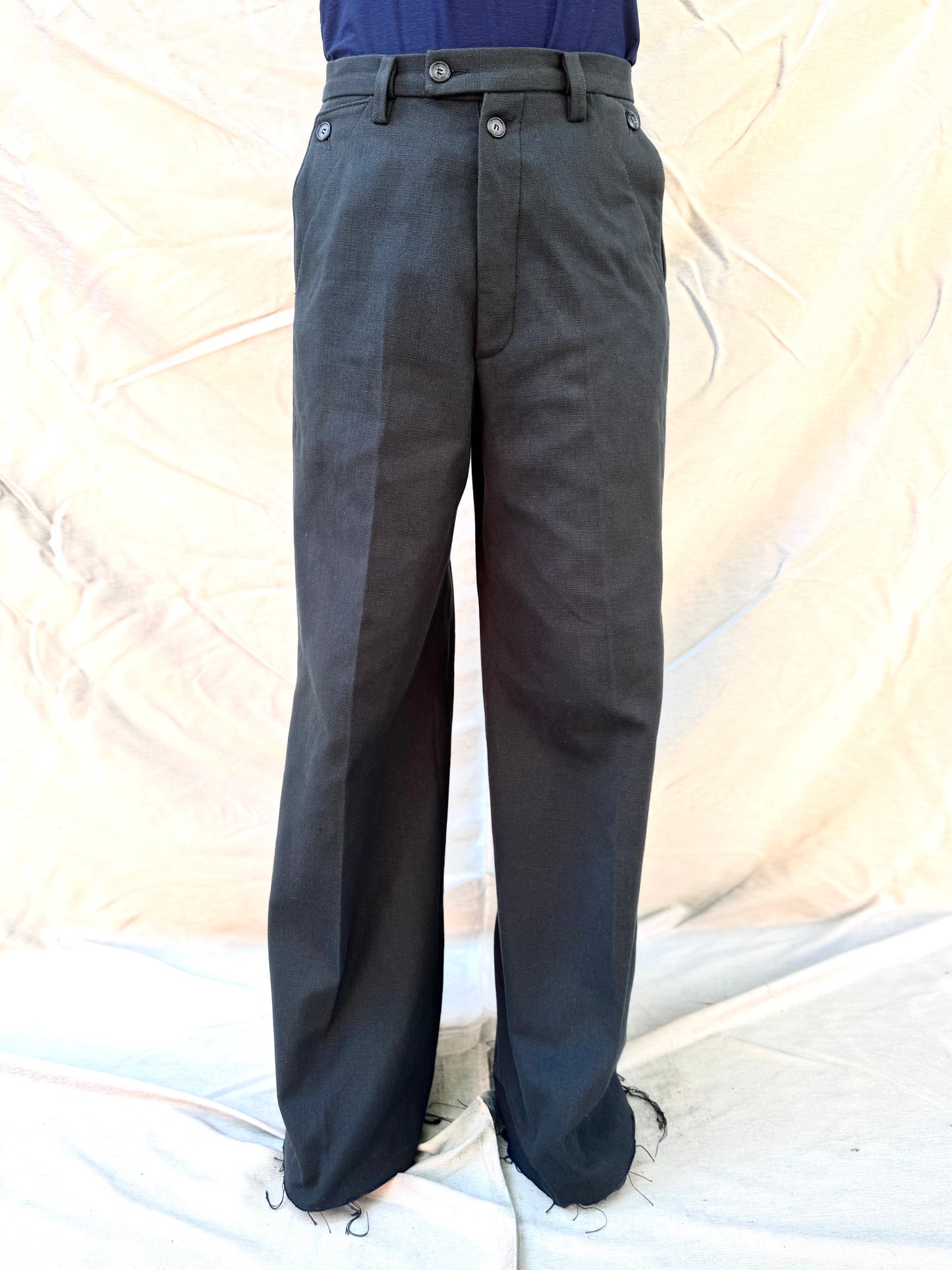 FW25 ||BUTTON POCKET GODDE PANTS|| COTTON - LINEN WASHED BLACK