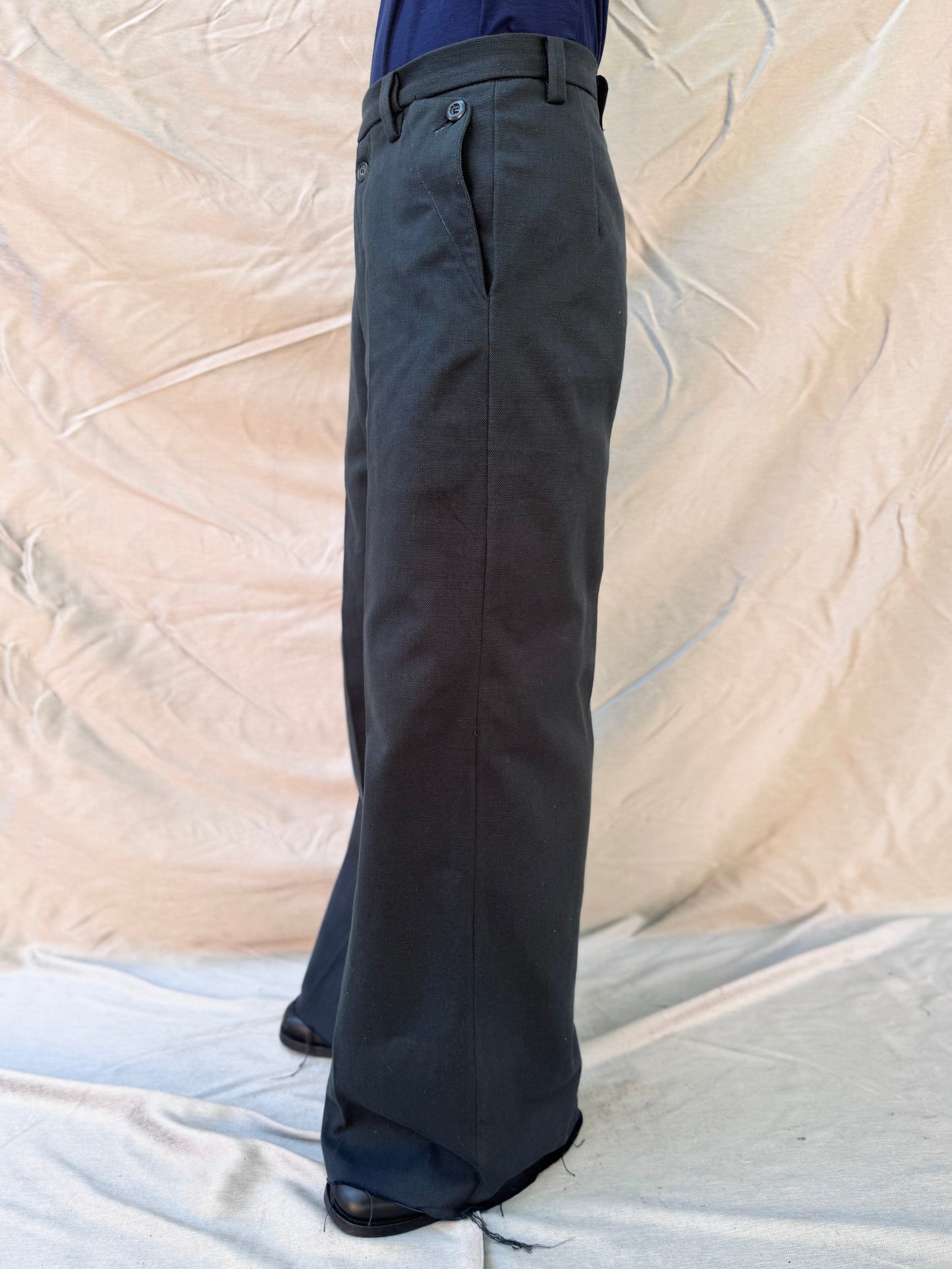 FW25 ||BUTTON POCKET GODDE PANTS|| COTTON - LINEN WASHED BLACK