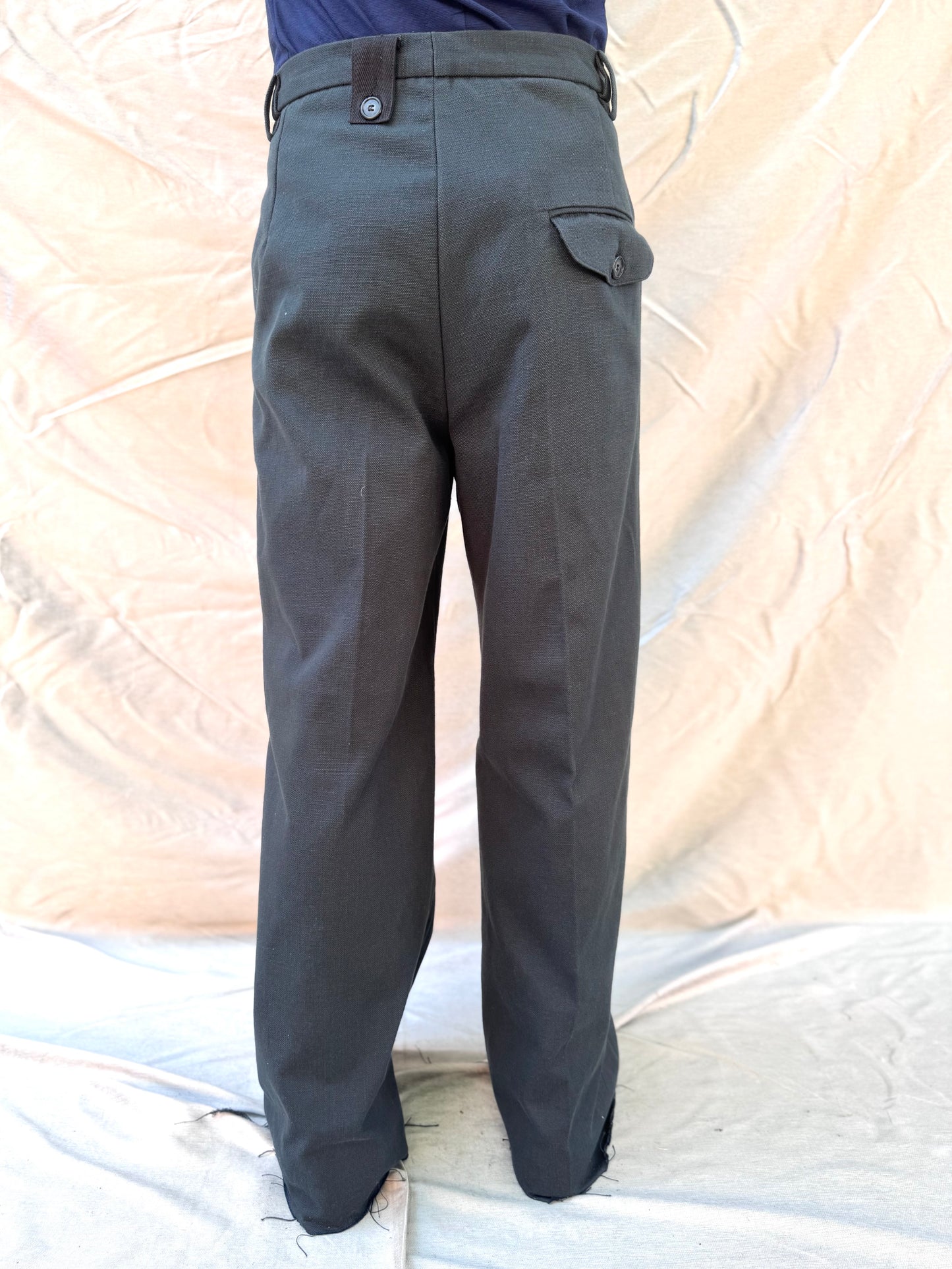 FW25 ||BUTTON POCKET GODDE PANTS|| COTTON - LINEN WASHED BLACK