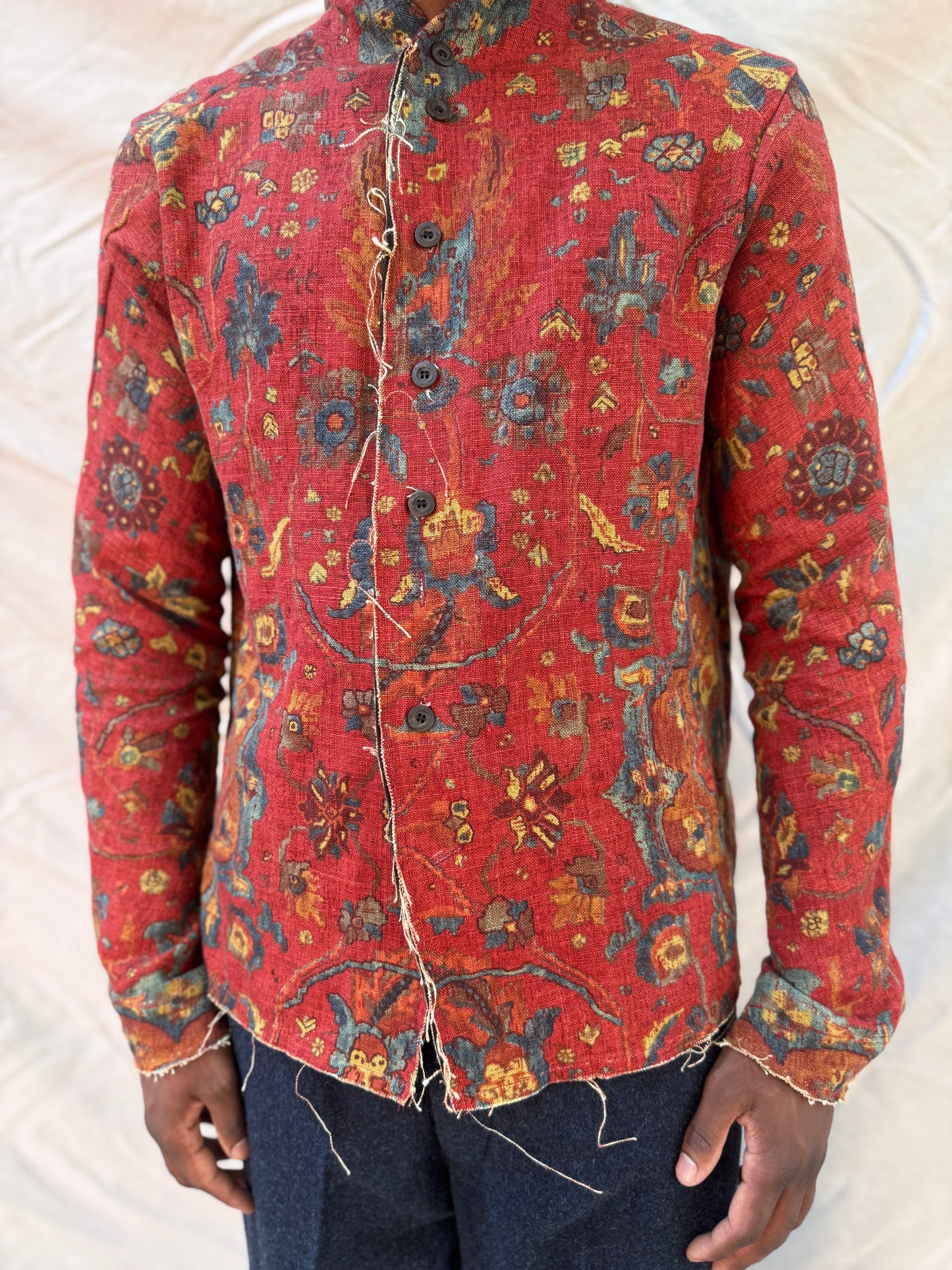 FW25 || PROTOLOGICAL ARCHETYPE "INDIVIDUAL" SHIRT || MAROON LINEN PRINT