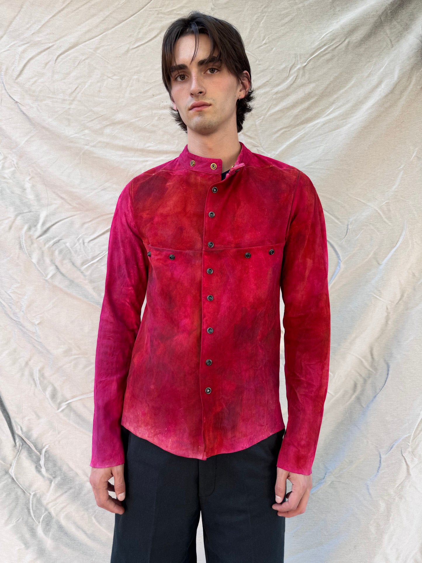 FW25 || FAULTED SHOULDER 2.0 LEATHER SHIRT|| 100% KANGAROO || ROMANTIC RED
