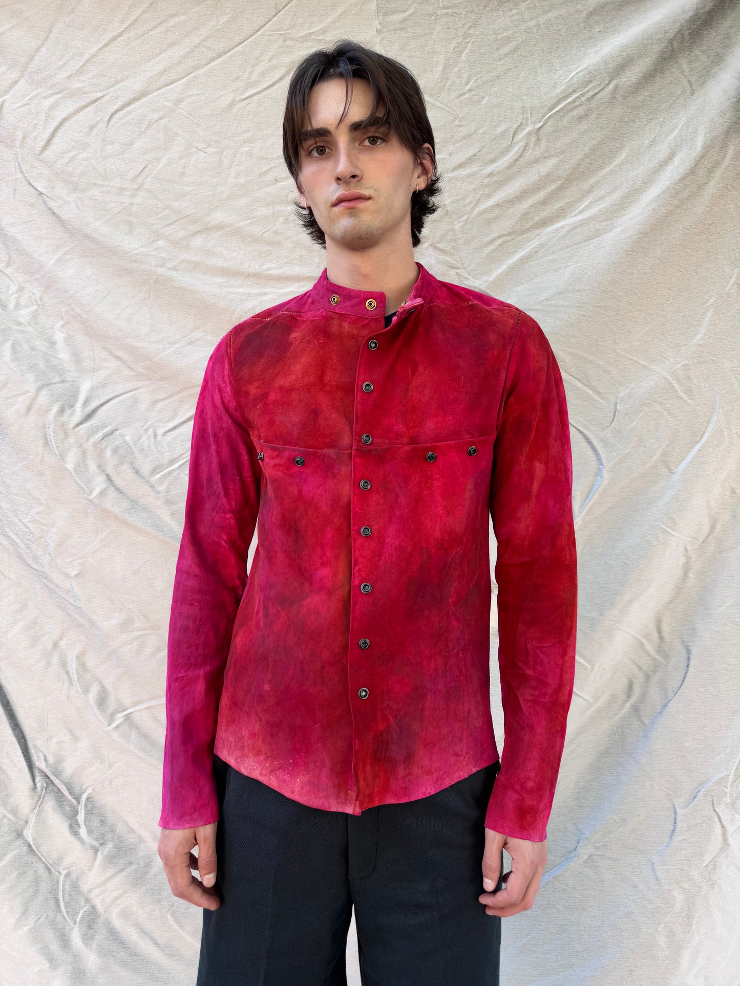 FW25 || FAULTED SHOULDER 2.0 LEATHER SHIRT|| 100% KANGAROO || ROMANTIC RED