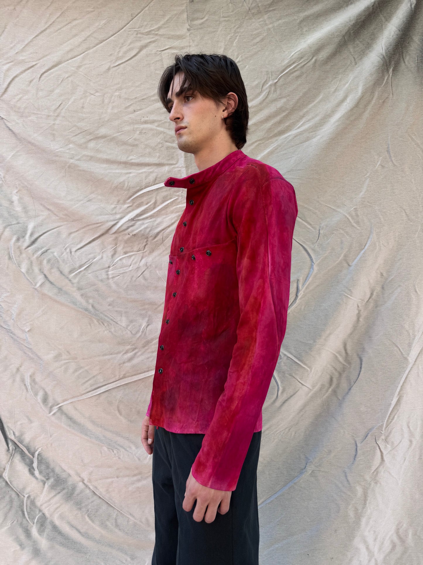 FW25 || FAULTED SHOULDER 2.0 LEATHER SHIRT|| 100% KANGAROO || ROMANTIC RED