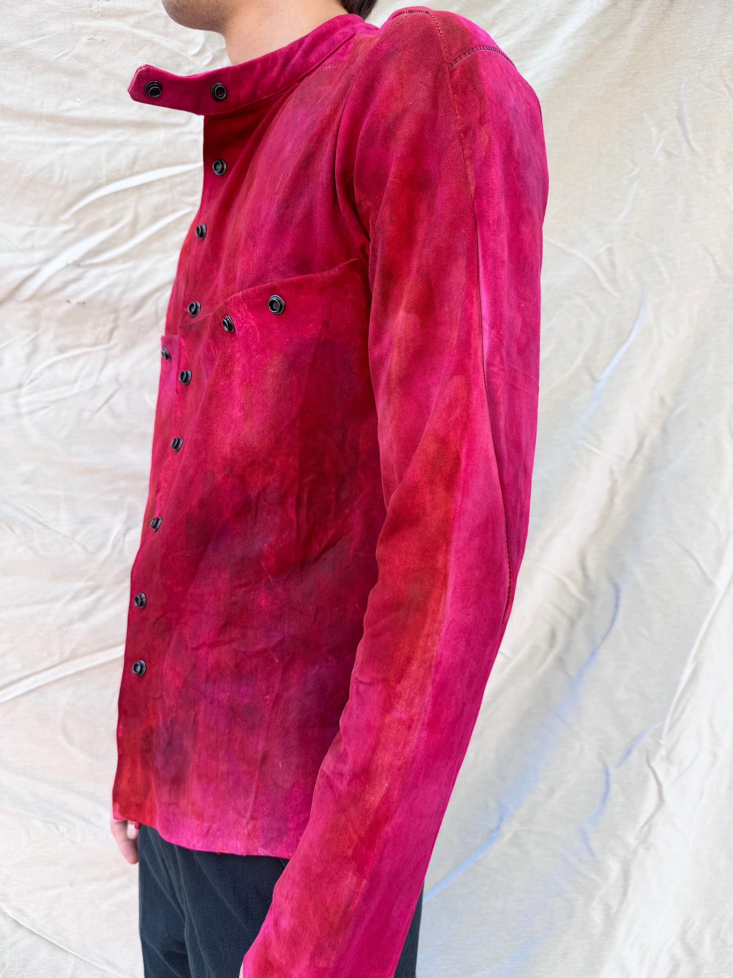 FW25 || FAULTED SHOULDER 2.0 LEATHER SHIRT|| 100% KANGAROO || ROMANTIC RED