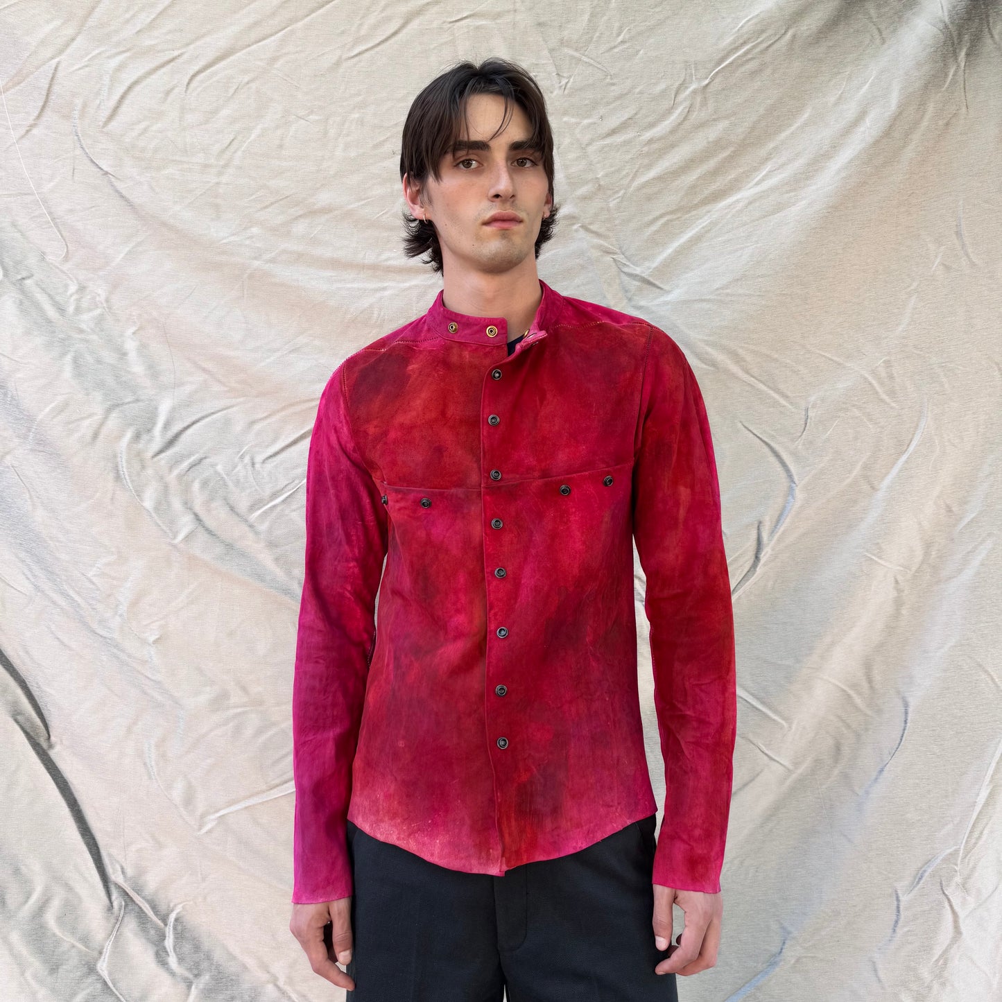 FW25 || FAULTED SHOULDER 2.0 LEATHER SHIRT|| 100% KANGAROO || ROMANTIC RED
