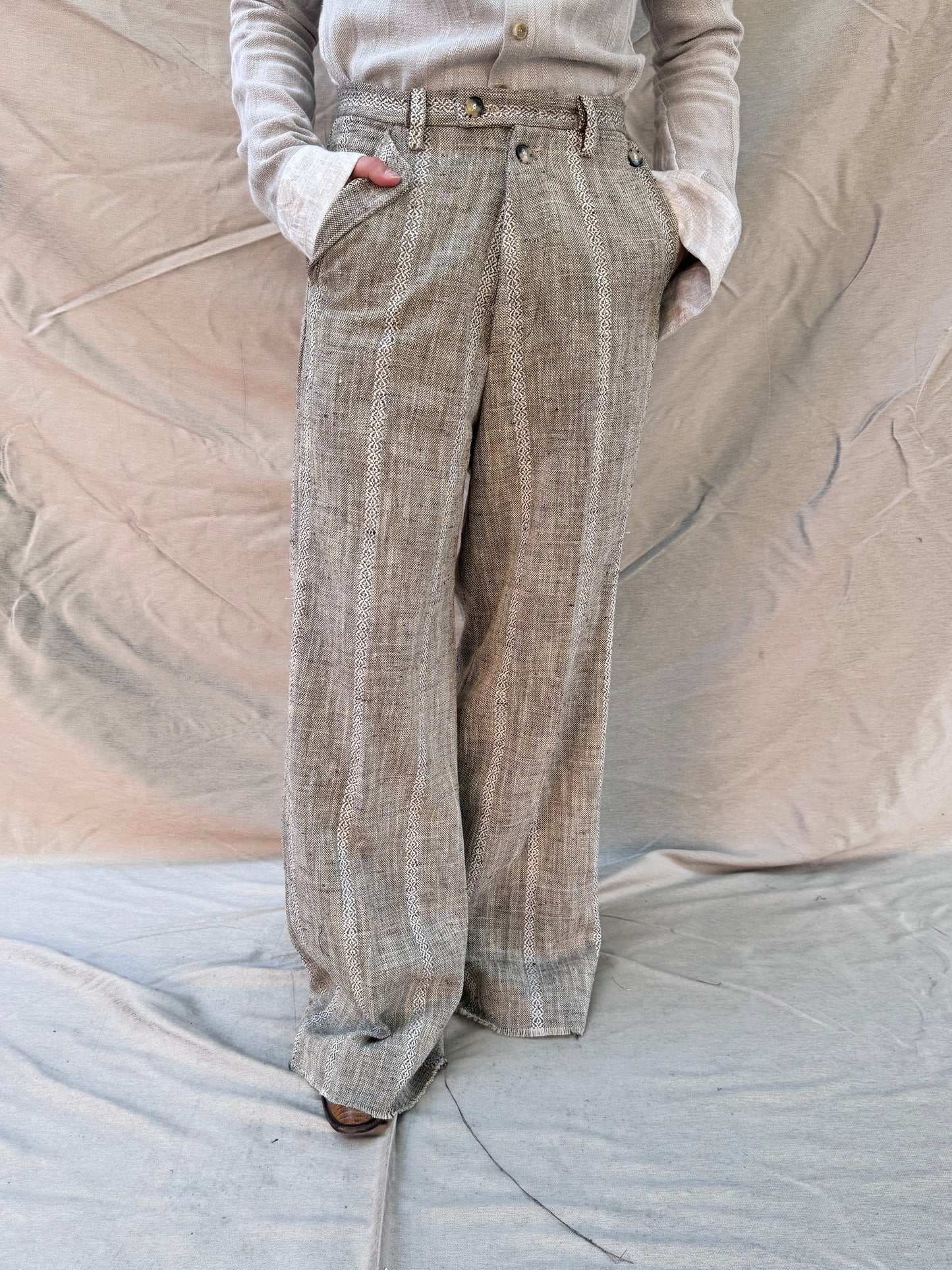 FW25 ||BUTTON POCKET GODDE PANTS|| COTTON - LINEN ECRU