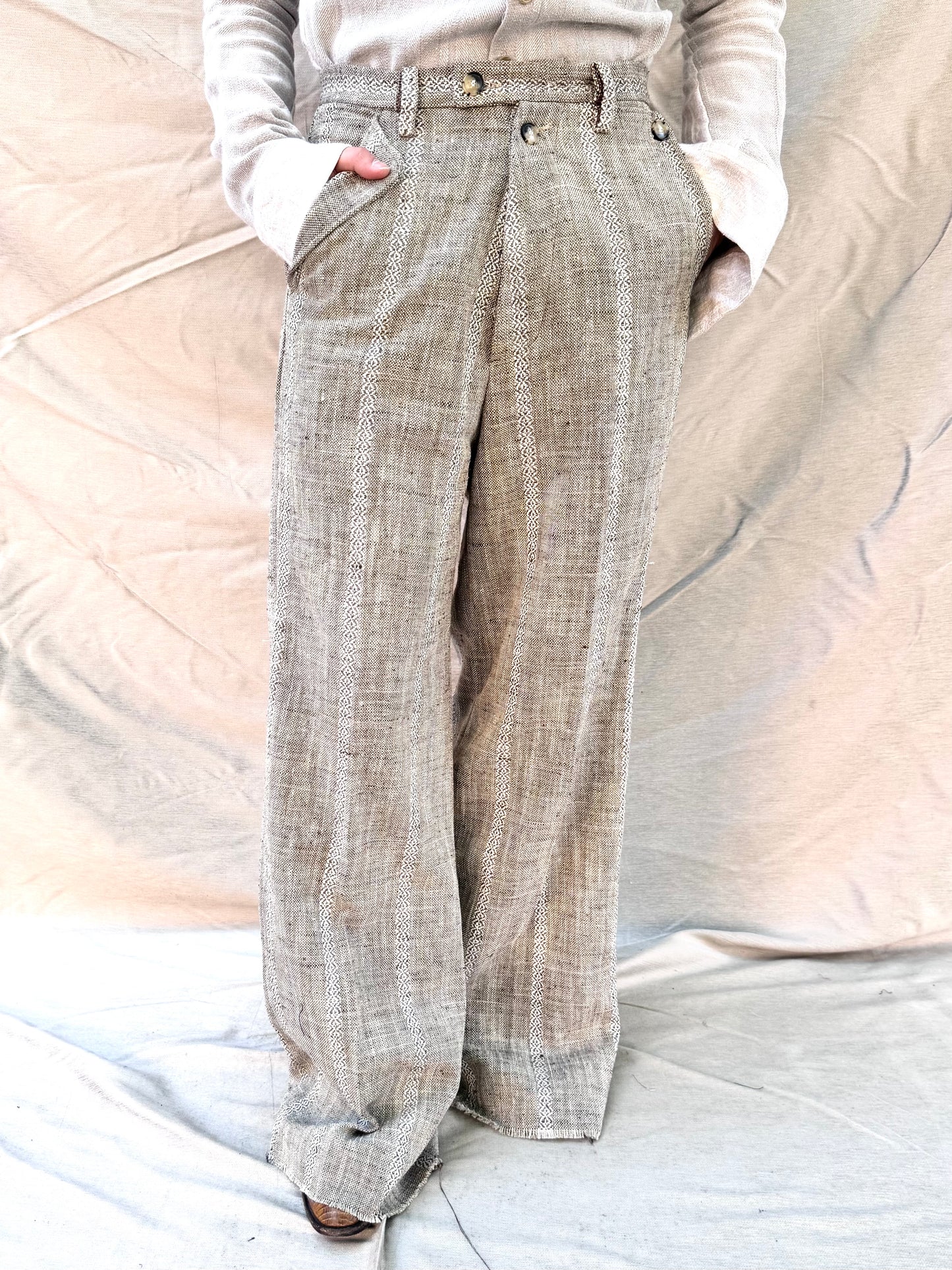 FW25 ||BUTTON POCKET GODDE PANTS|| COTTON - LINEN ECRU