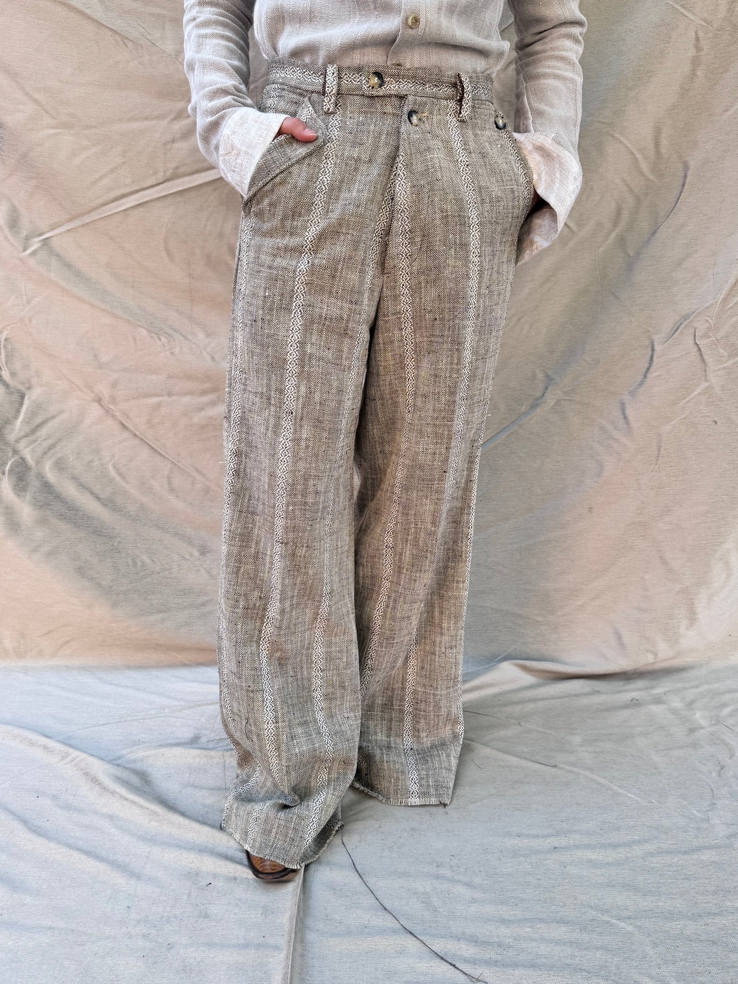 FW25 ||BUTTON POCKET GODDE PANTS|| COTTON - LINEN ECRU