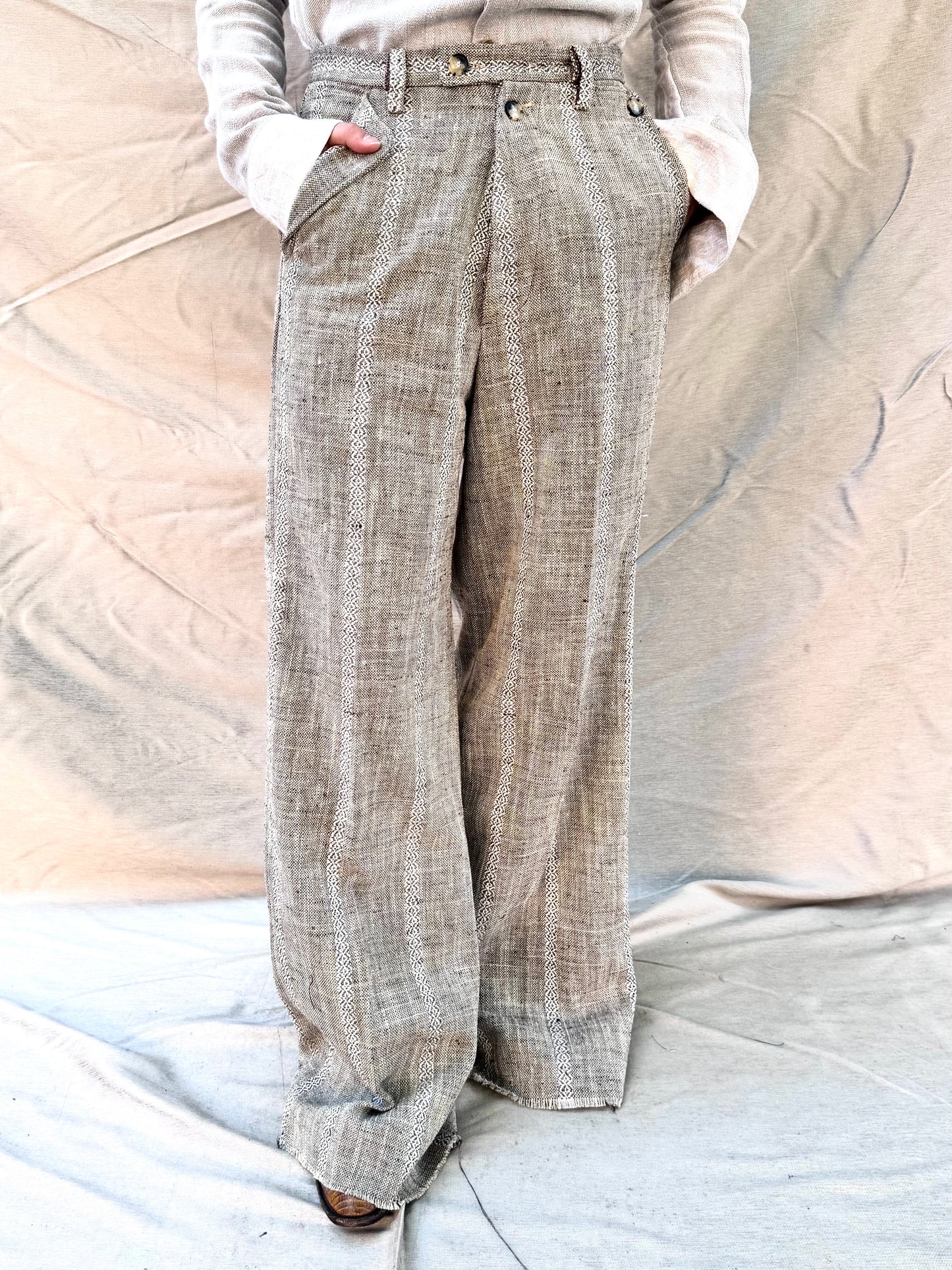 FW25 ||BUTTON POCKET GODDE PANTS|| COTTON - LINEN ECRU