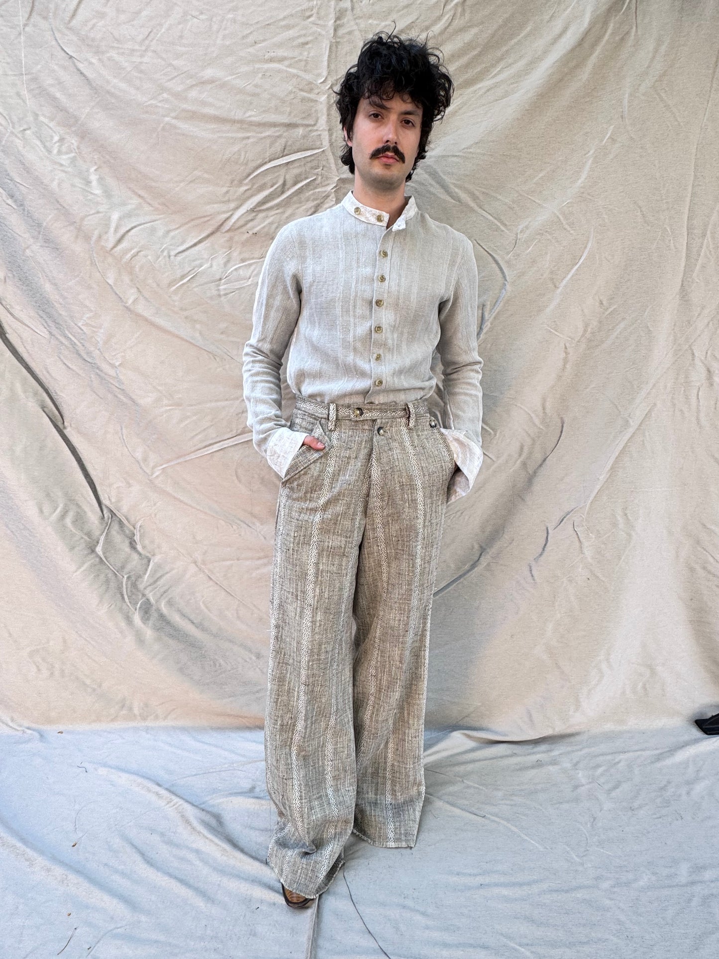 FW25 ||BUTTON POCKET GODDE PANTS|| COTTON - LINEN ECRU