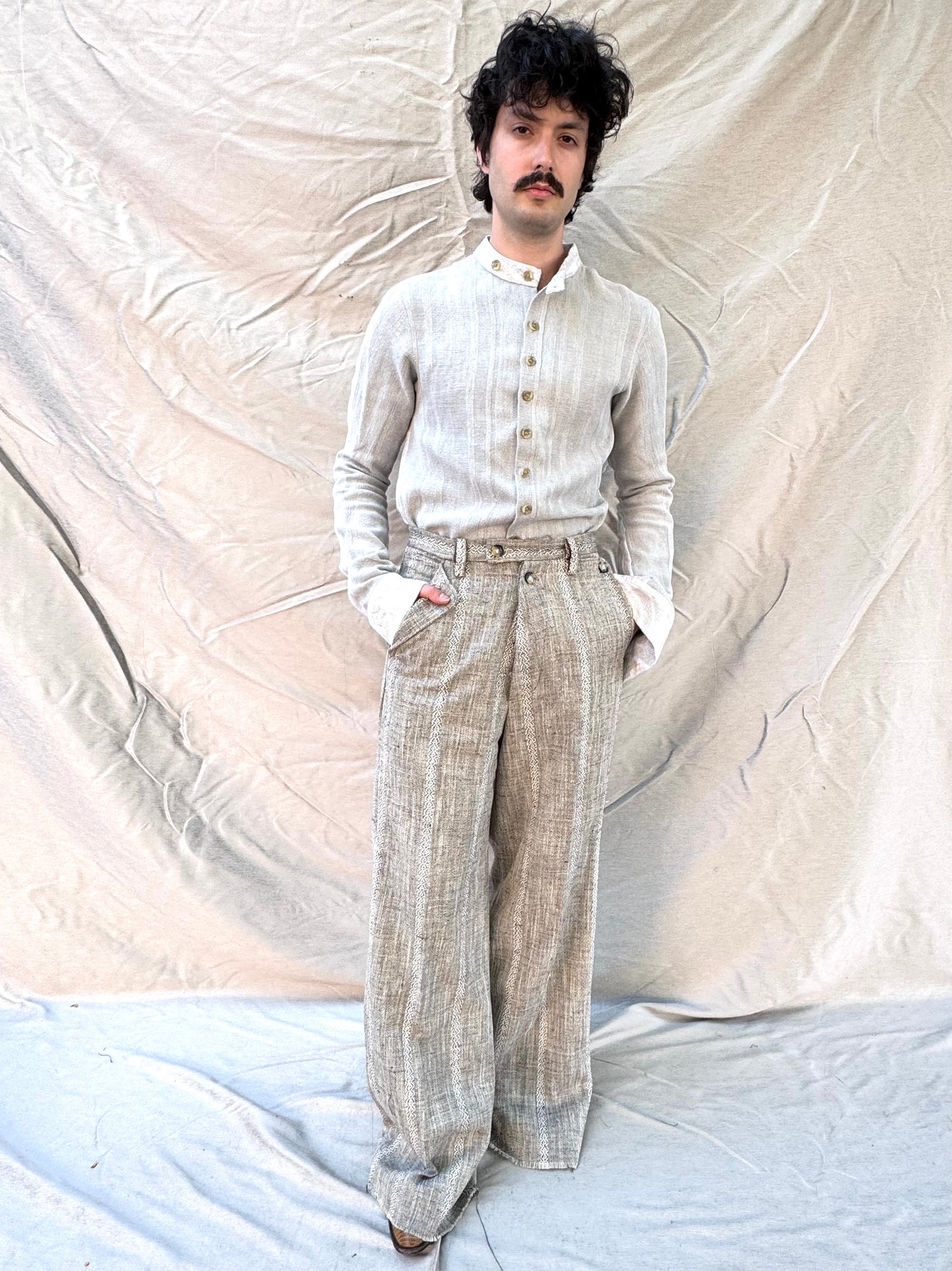 FW25 ||BUTTON POCKET GODDE PANTS|| COTTON - LINEN ECRU