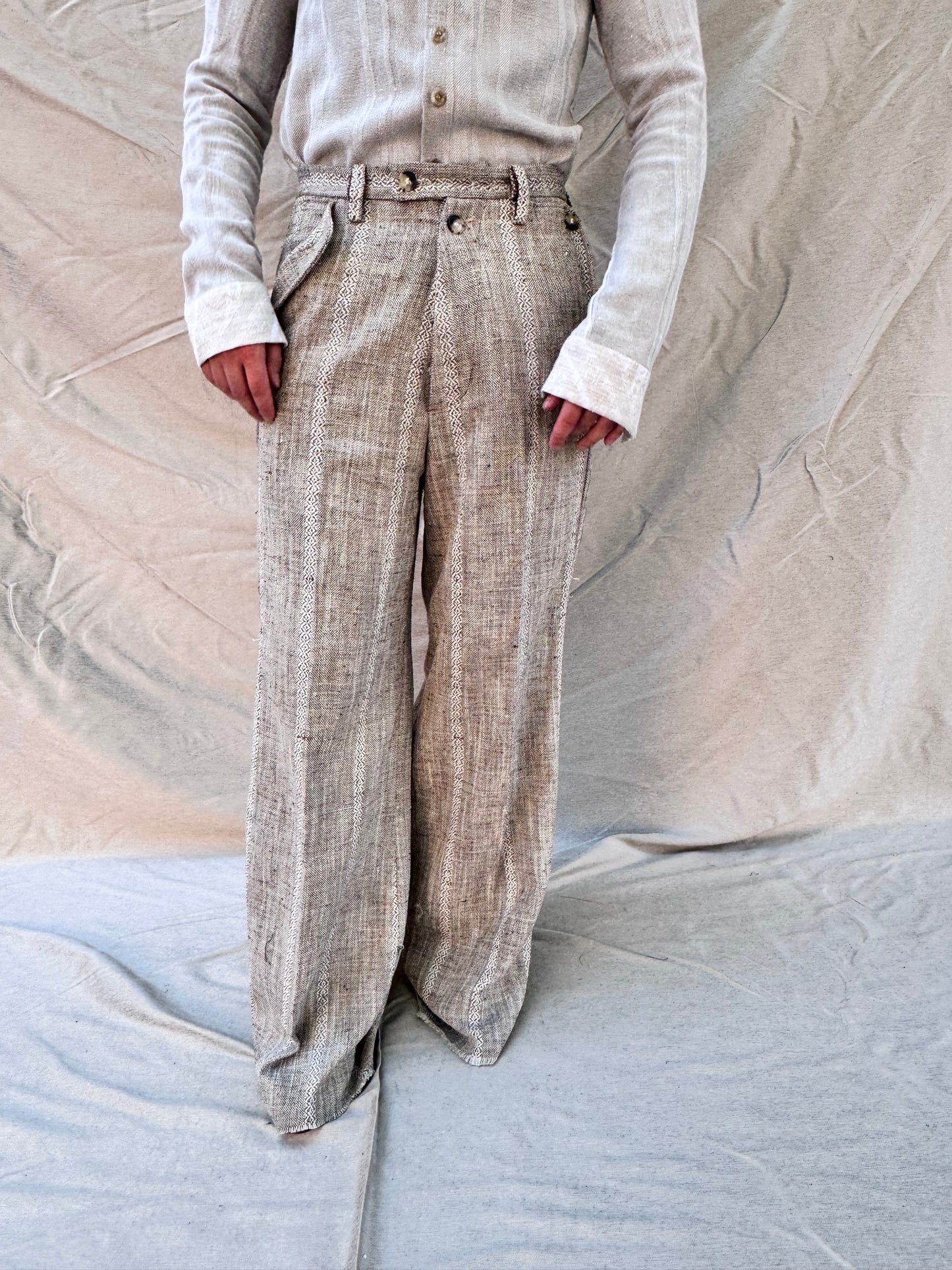 FW25 ||BUTTON POCKET GODDE PANTS|| COTTON - LINEN ECRU
