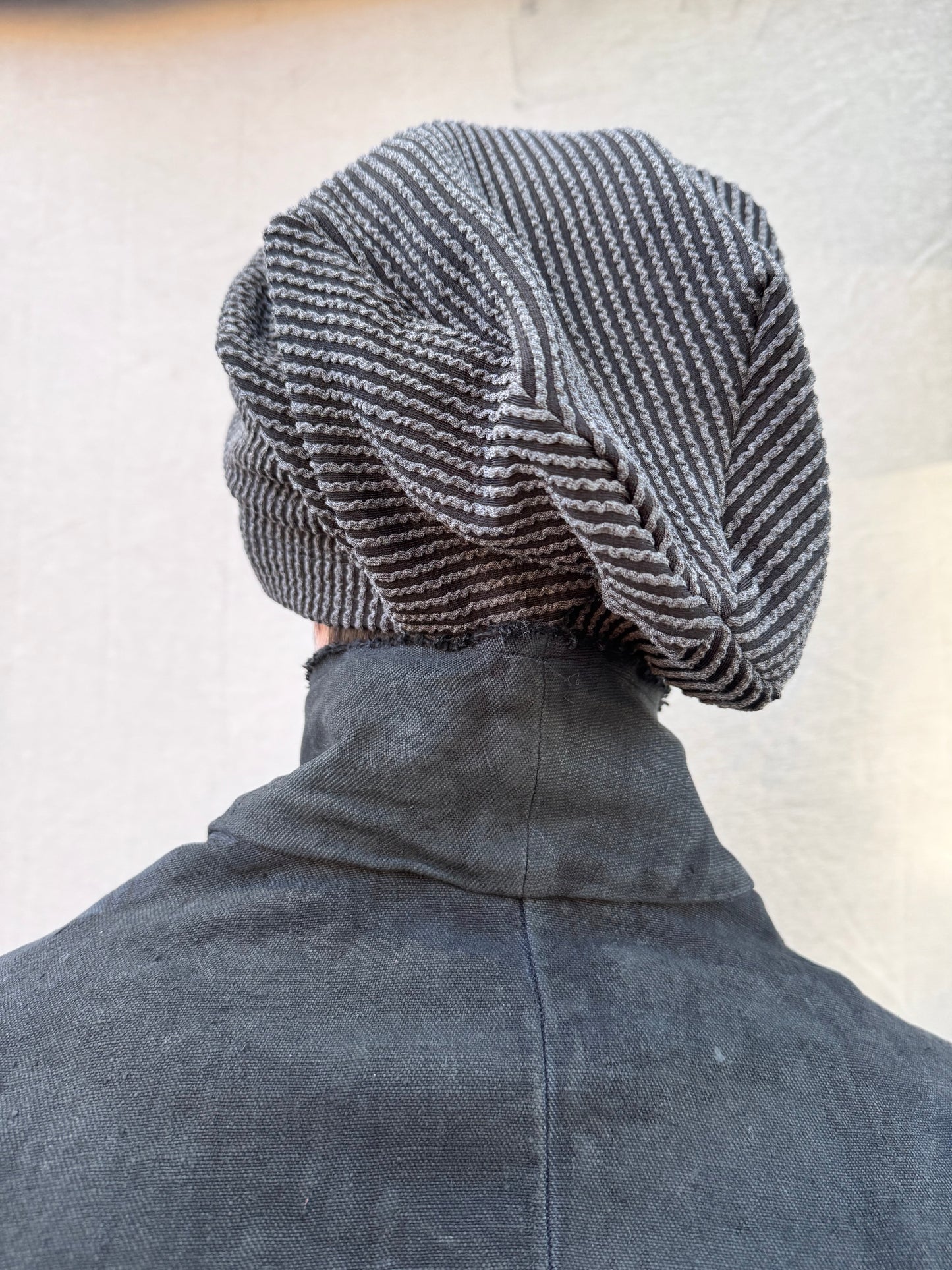FW25 || LONG DOME BEANIE ||GREY -GREY TEXTURED STRIPE