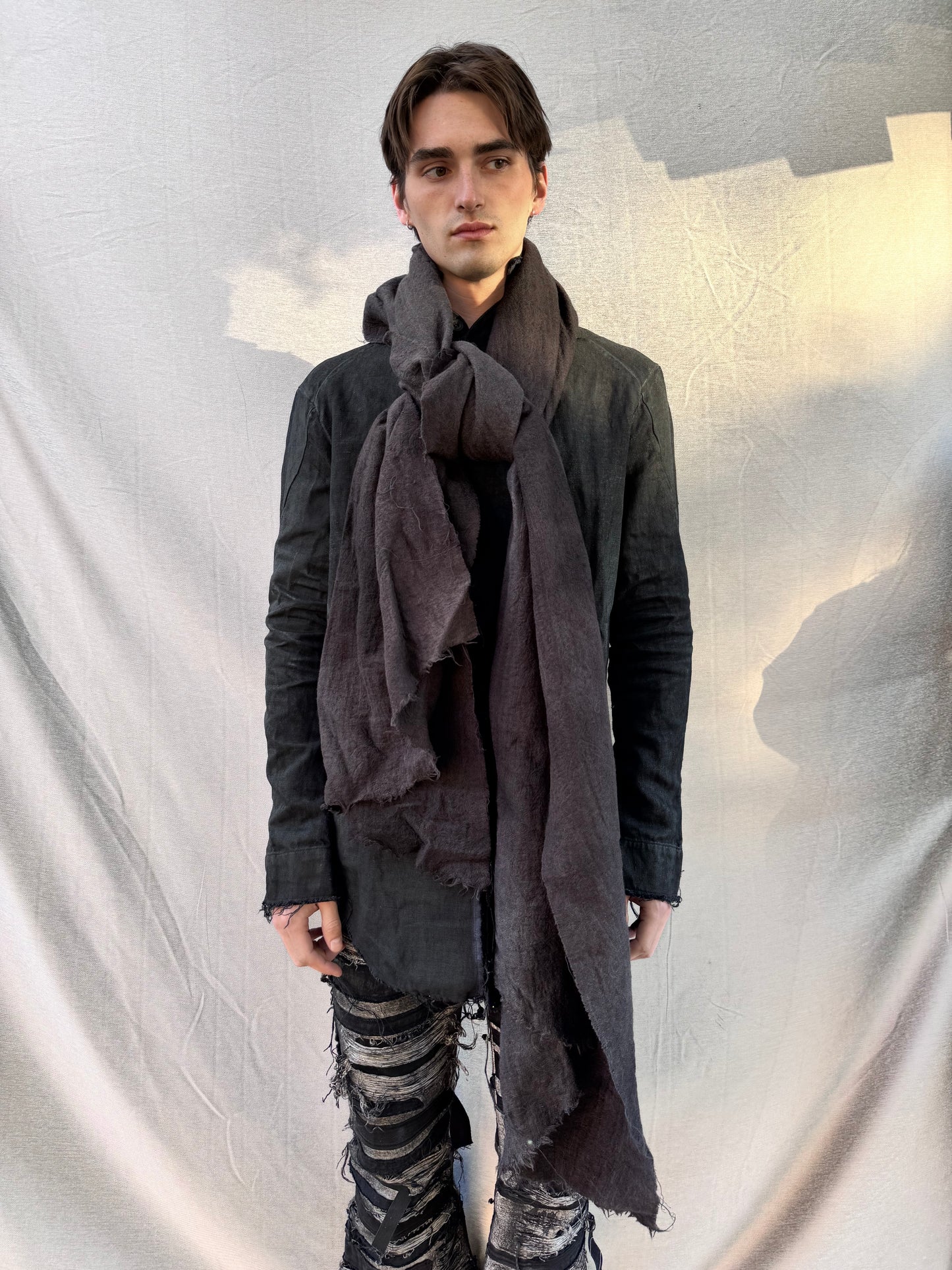 FW25 || LARGE BOILED WOOL BROCADE STOLE || BLACK