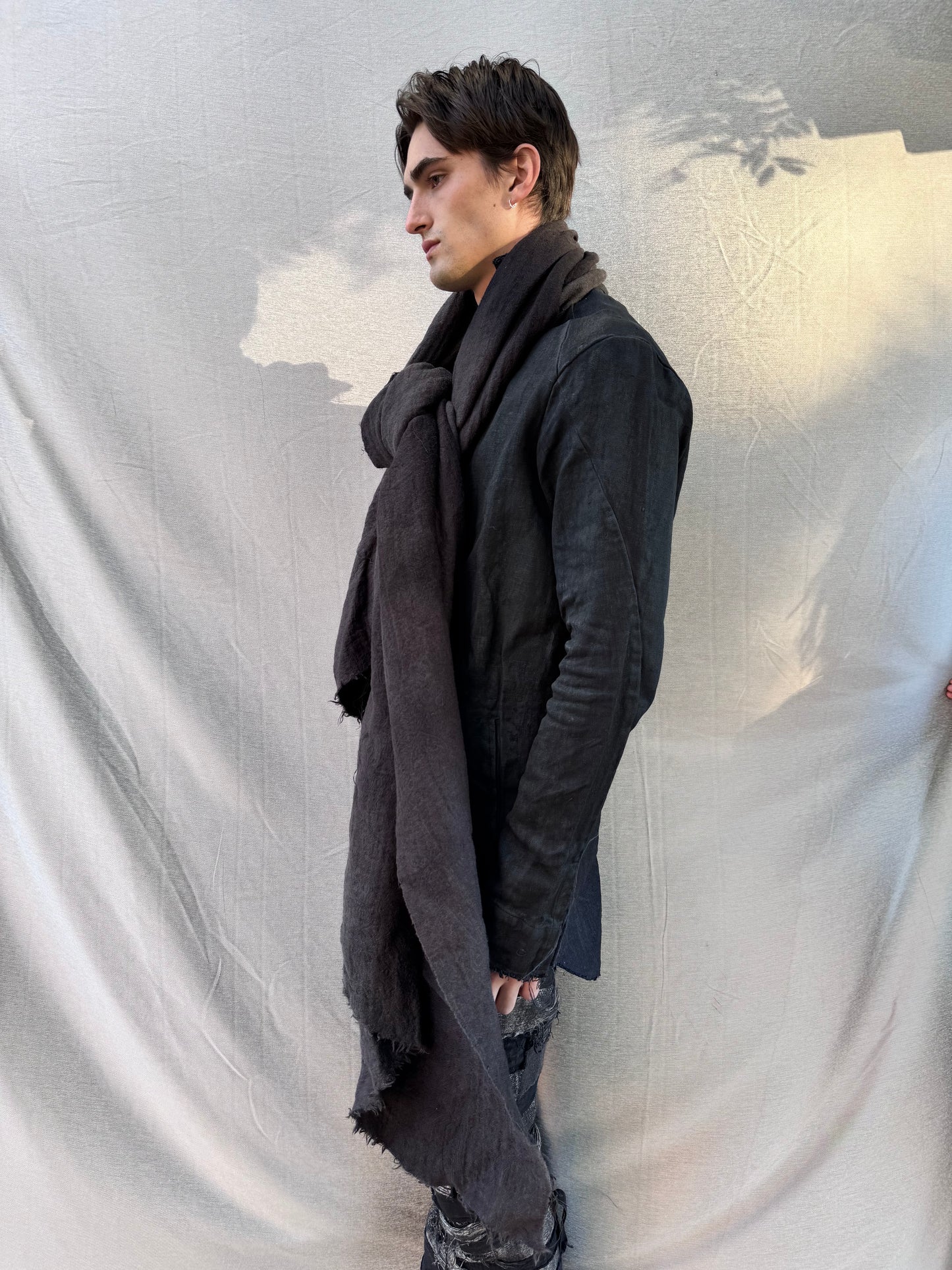 FW25 || LARGE BOILED WOOL BROCADE STOLE || BLACK