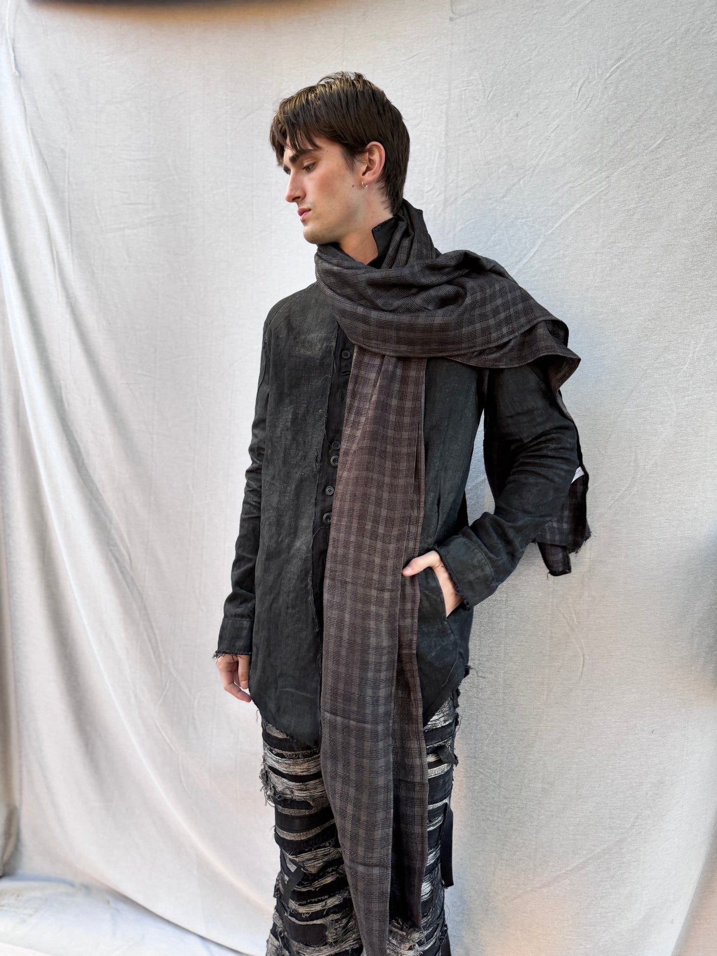 FW25 || OVERDYED SILK RIDGE SCARF || 100% SILK || BLACK