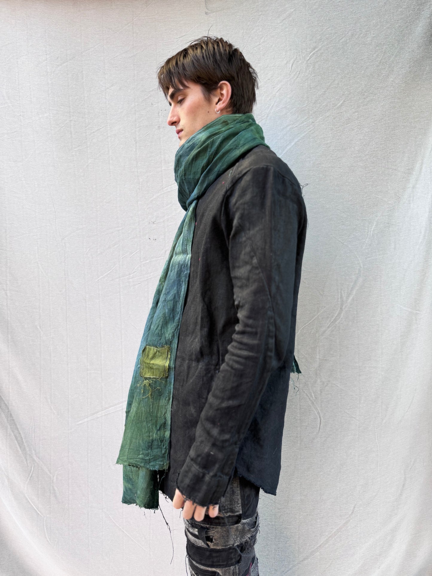 FW25 || SILK PATCHWORK LINEN SCARF || OD GREEN
