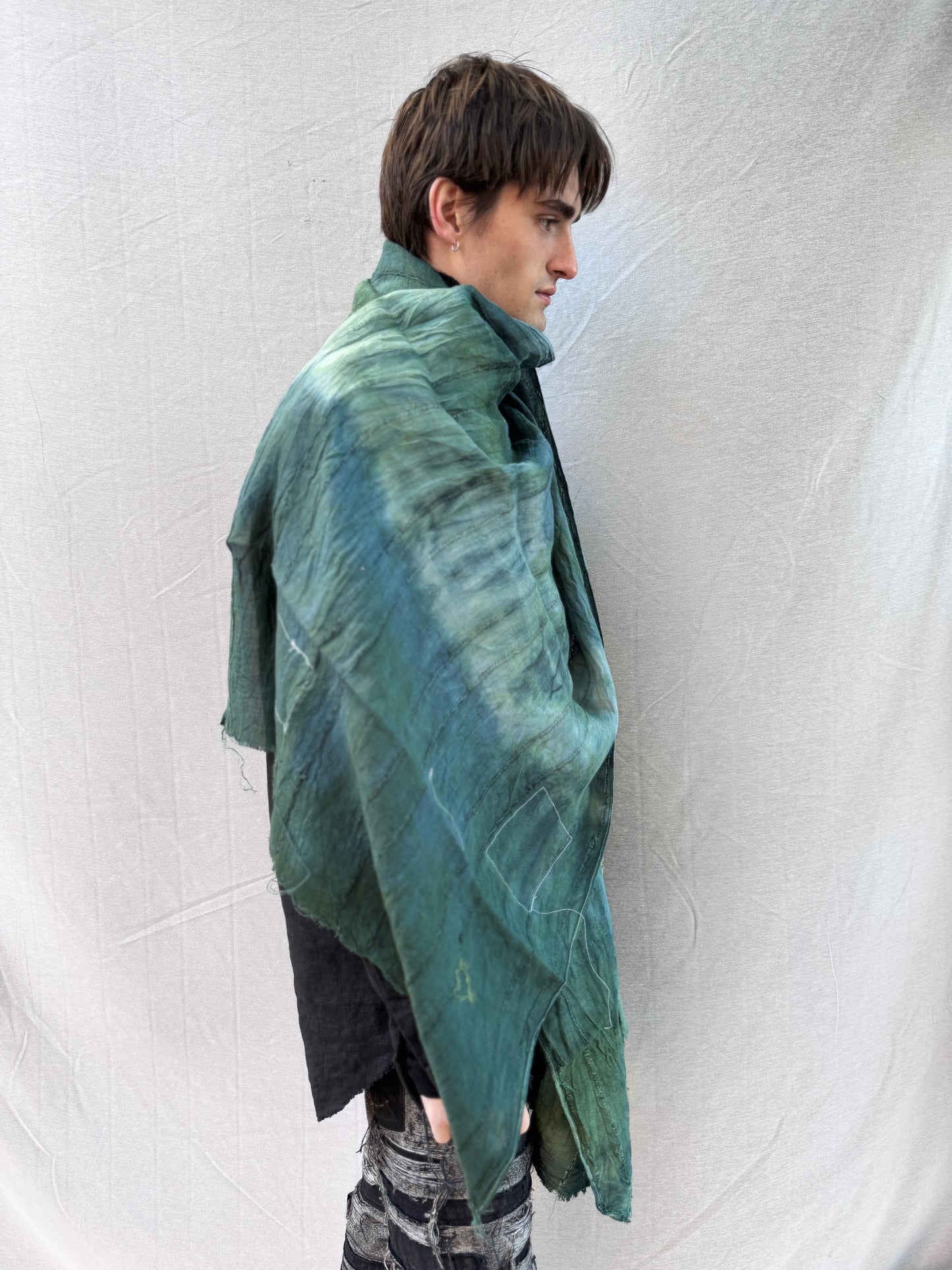 FW25 || SILK PATCHWORK LINEN SCARF || OD GREEN