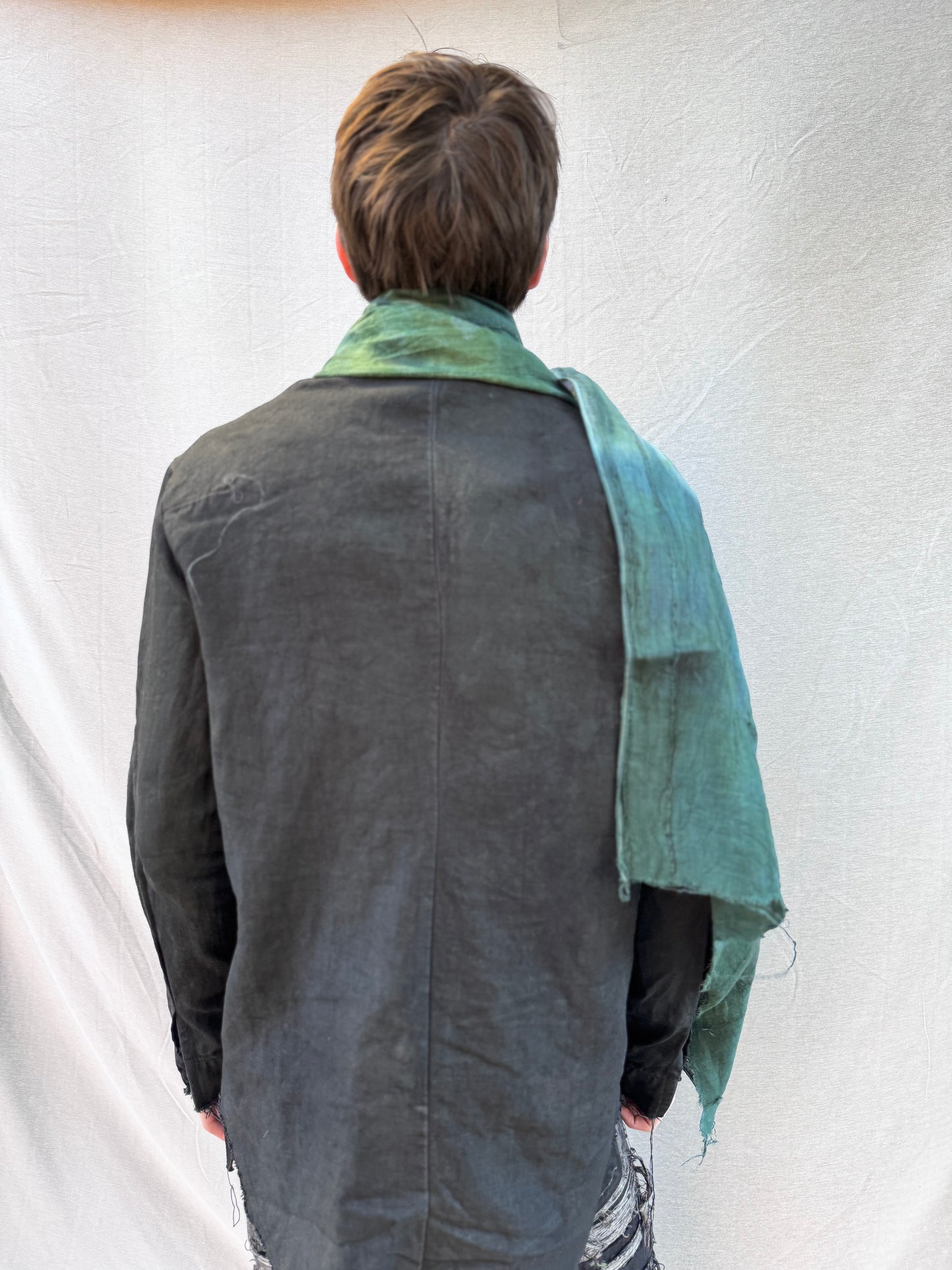 FW25 || SILK PATCHWORK LINEN SCARF || OD GREEN