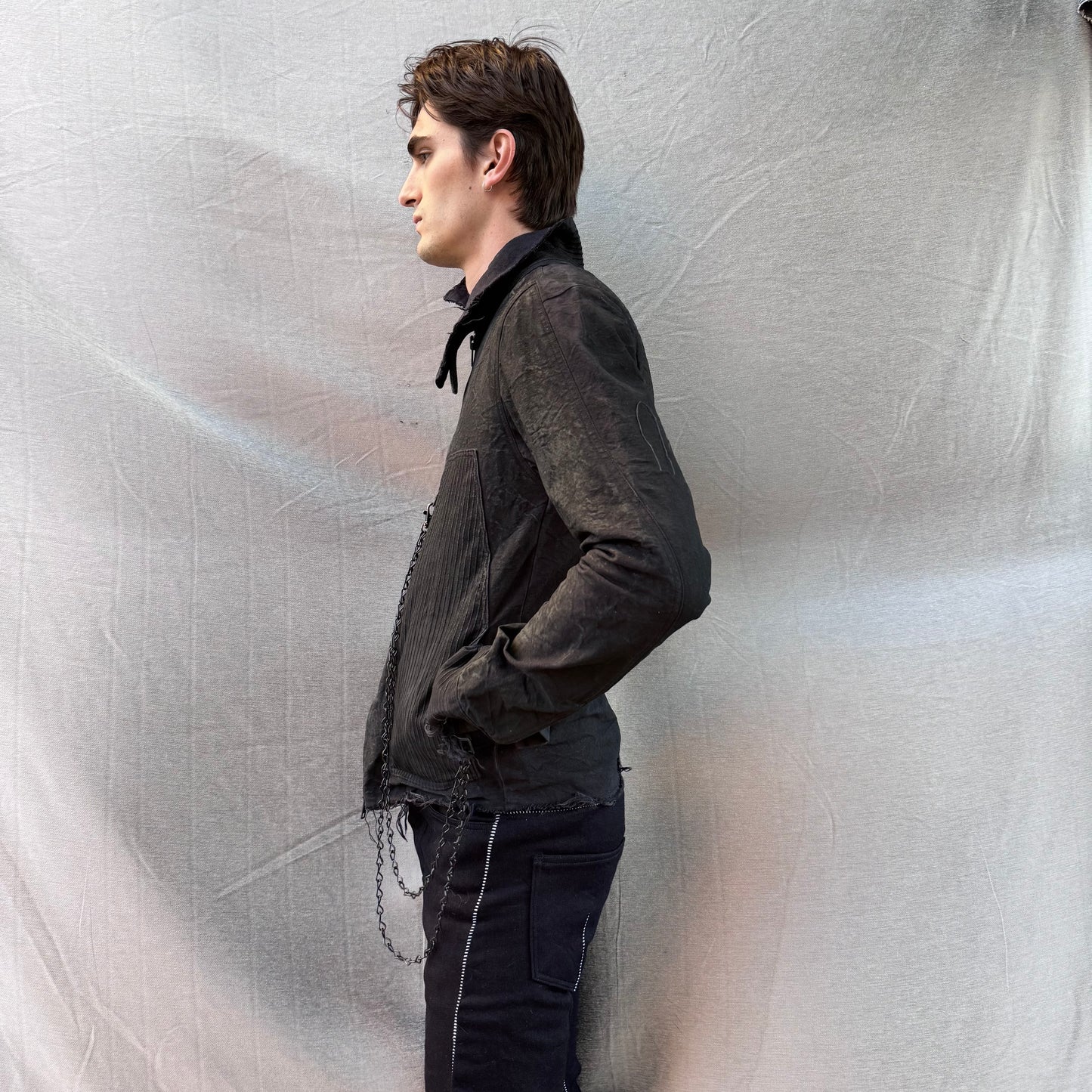 FW25 || FAULTED SHOULDER KEYCHAIN WORK JACKET|| CHARCOAL COATED COTTON