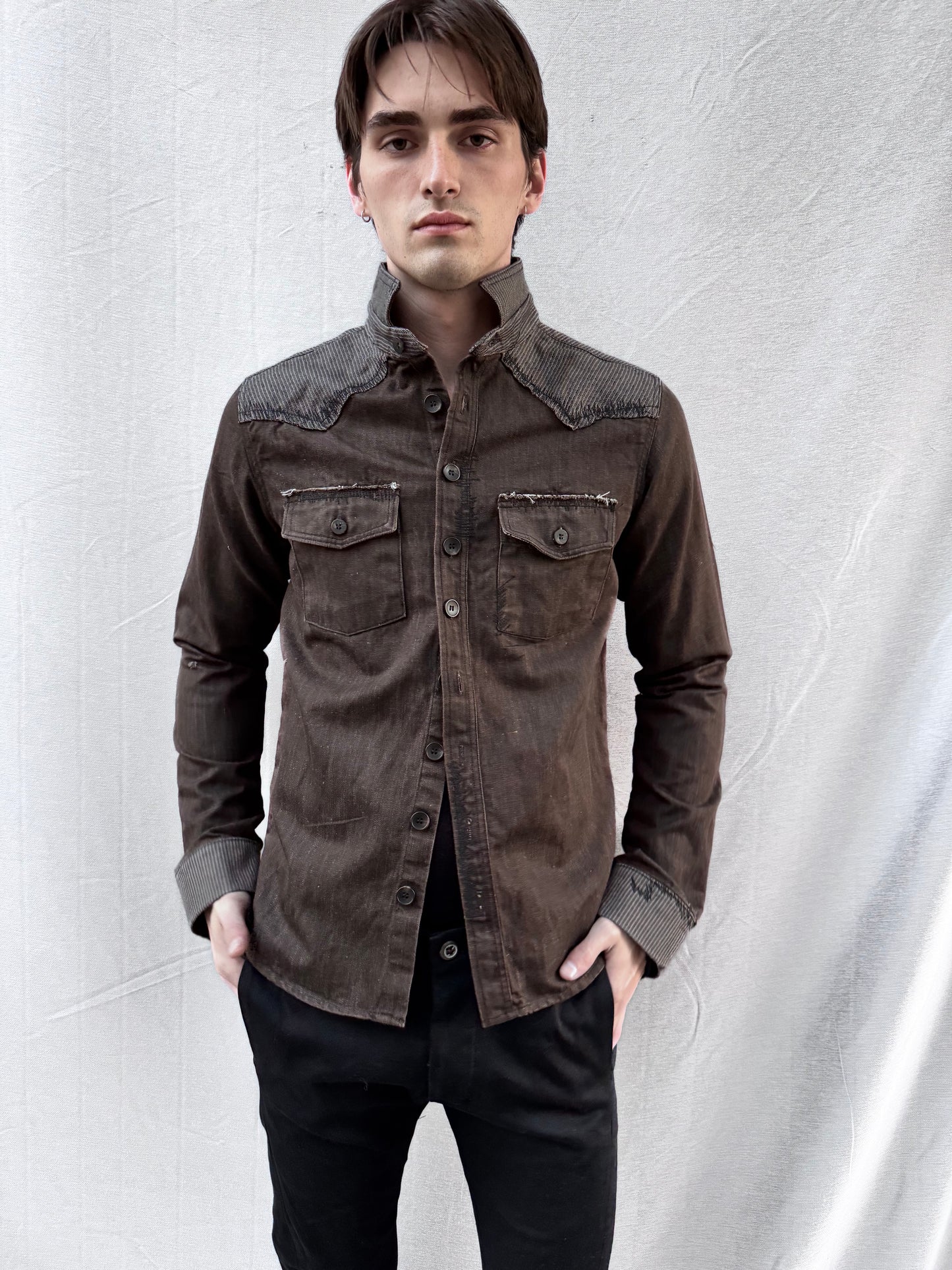 FW25 || WESTERN SHIRT || BROWN WASHED COTTON DENIM