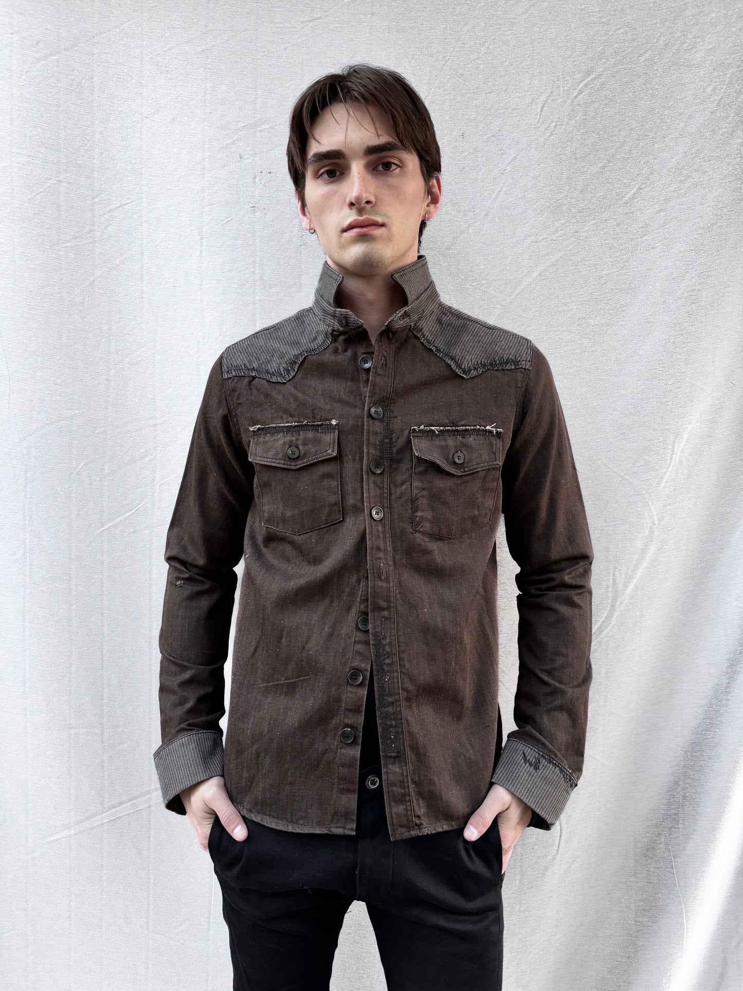 FW25 || WESTERN SHIRT || BROWN WASHED COTTON DENIM