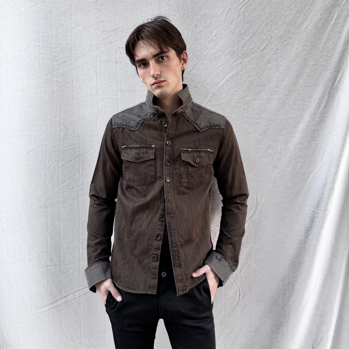 FW25 || WESTERN SHIRT || BROWN WASHED COTTON DENIM