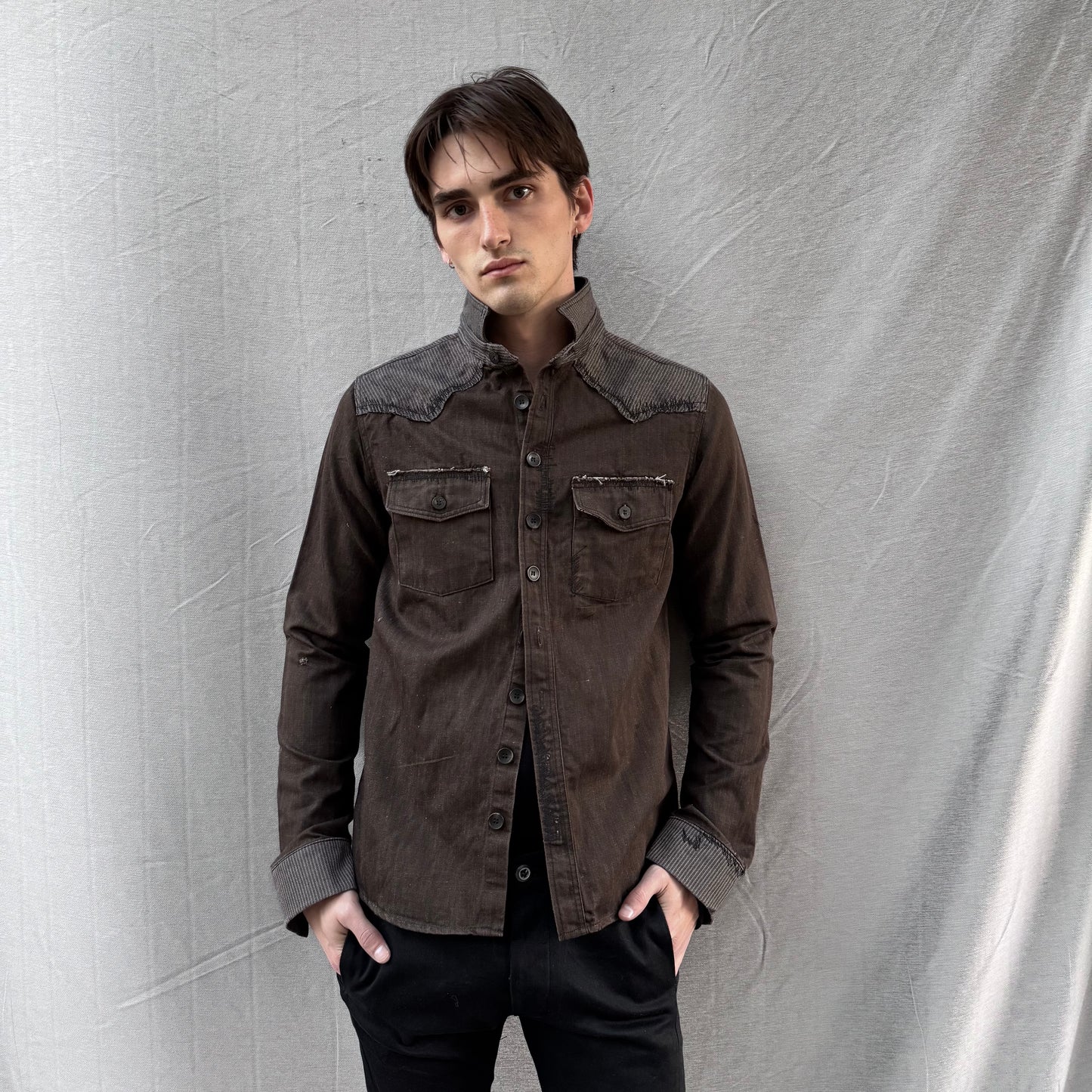 FW25 || WESTERN SHIRT || BROWN WASHED COTTON DENIM